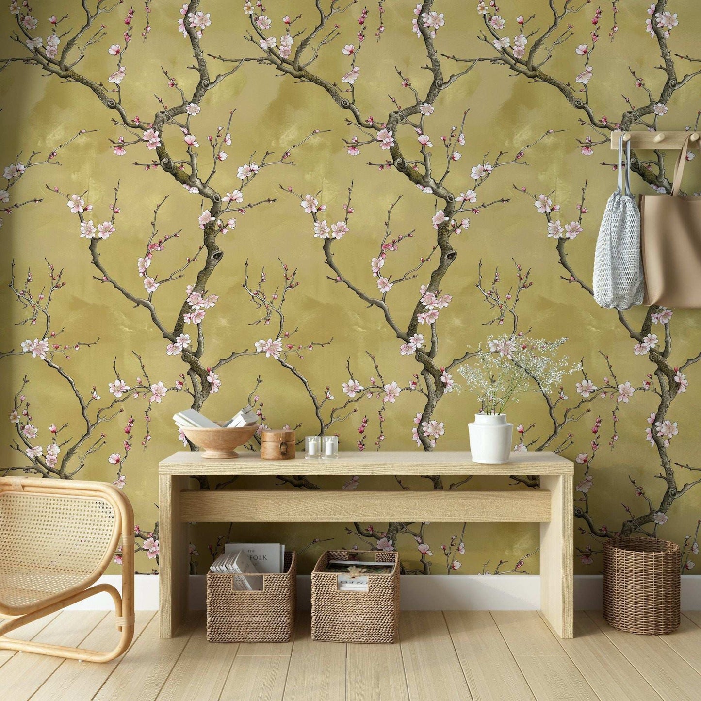 Asian Floral Wallpaper Chinoiserie Pattern Wall Mural