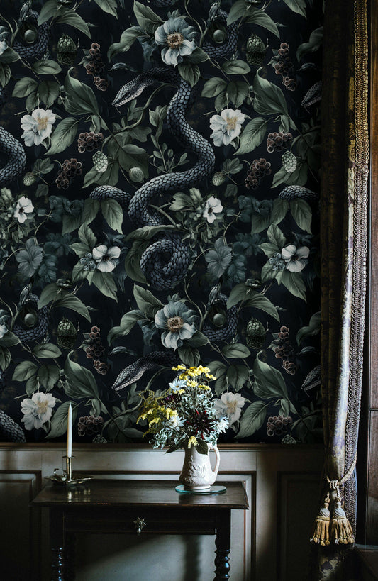 Dark Botanical Wallpaper  Moody Floral Decor