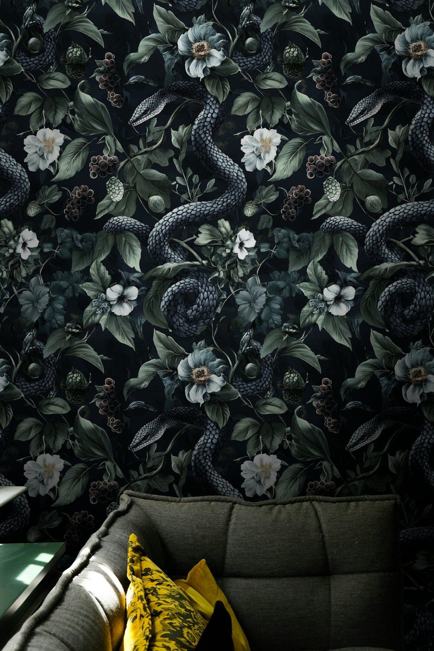 Dark Botanical Wallpaper  Moody Floral Decor