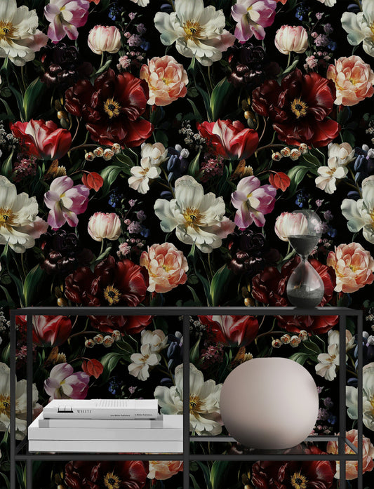 Dark Floral Wallpaper Romantic Flower Pattern