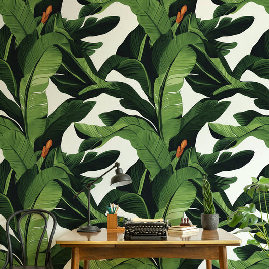 Green Tropical Banana Leaves Wallpaper Botanical Wall Mural