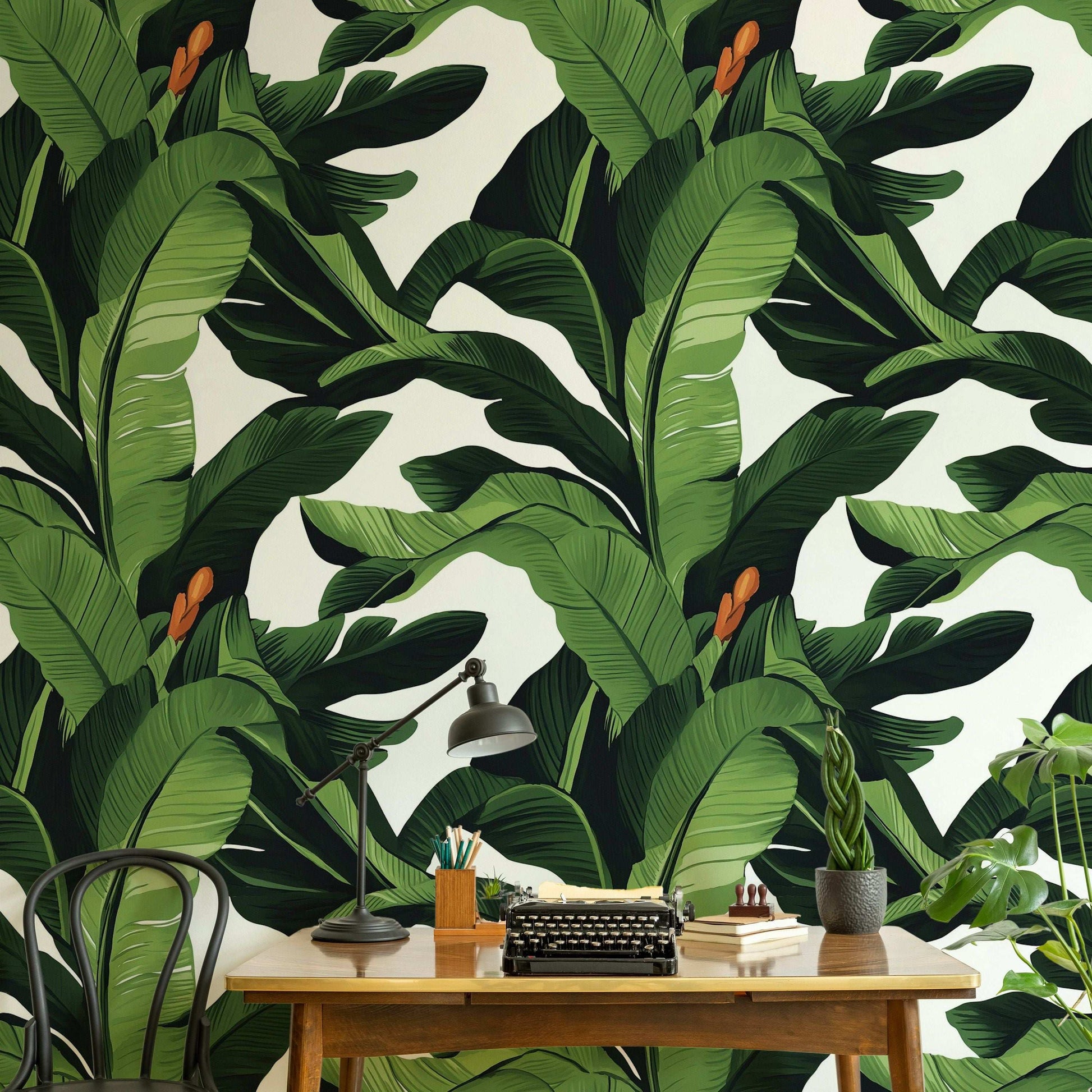 Green Tropical Banana Leaves Wallpaper Modern Botanical Wall Mural