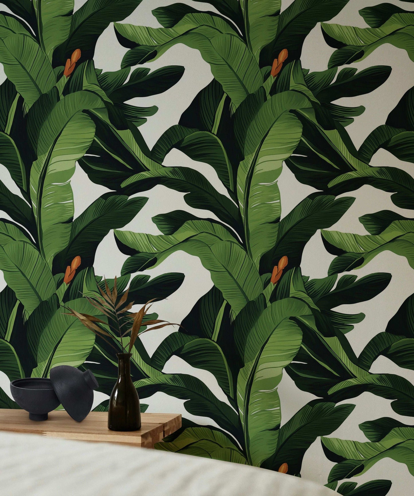 Green Tropical Banana Leaves Wallpaper Modern Botanical Wall Mural