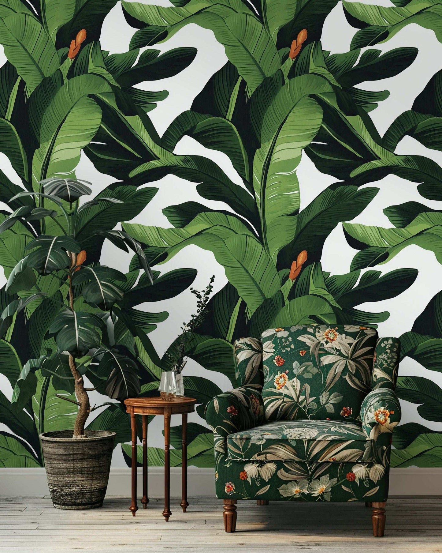 Green Tropical Banana Leaves Wallpaper Modern Botanical Wall Mural