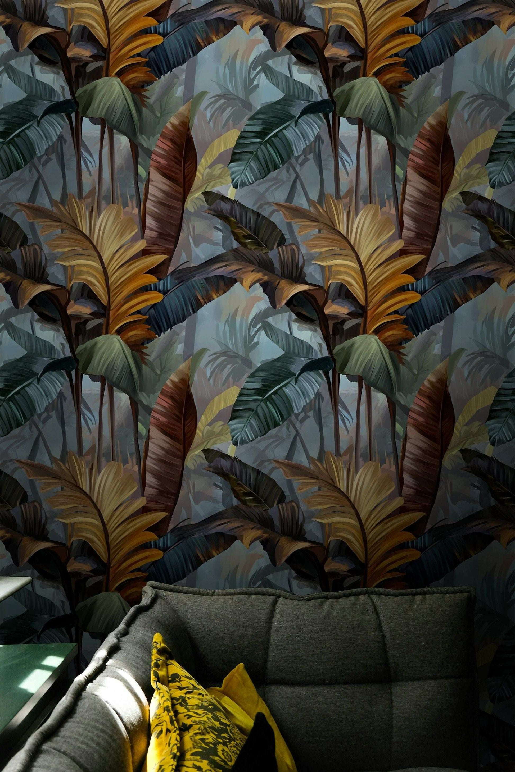 Tropical Foliage Wallpaper Big Leaves Wall Mural Peel and Stick Roll