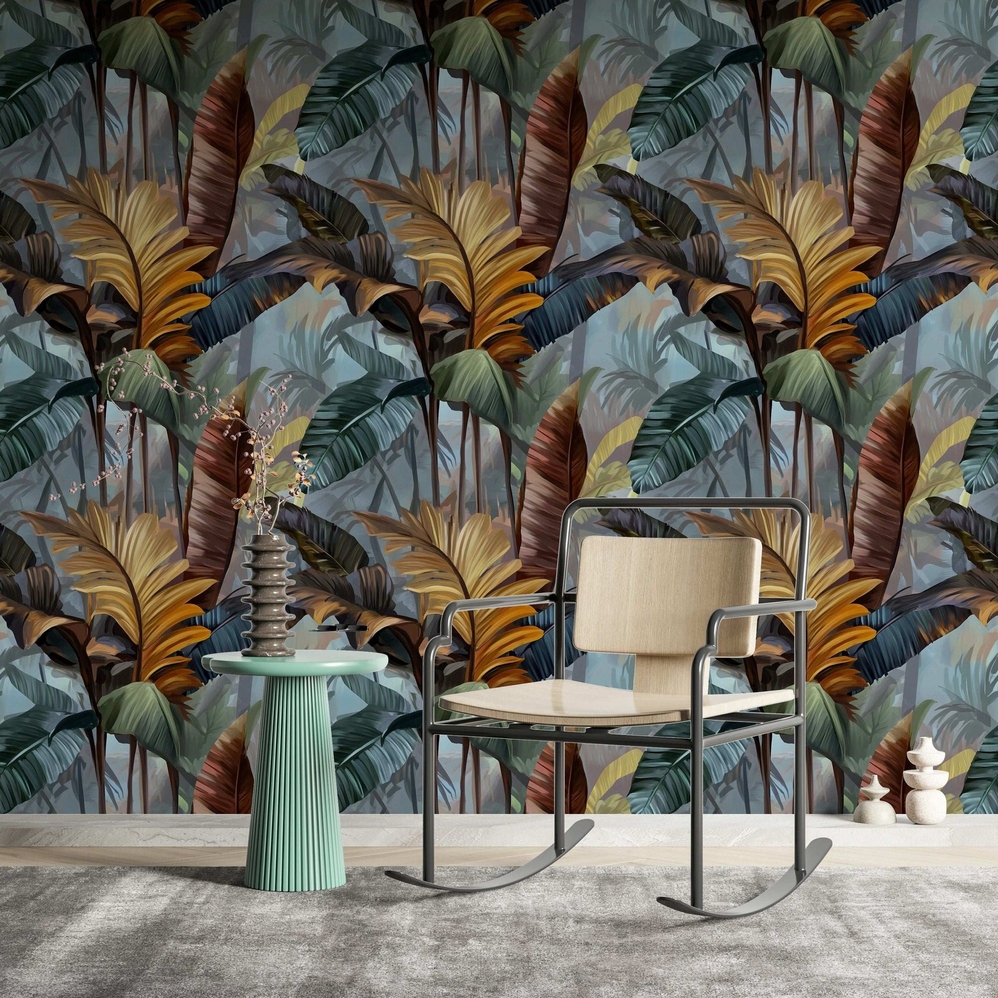 Tropical Foliage Wallpaper Big Leaves Wall Mural Peel and Stick Roll