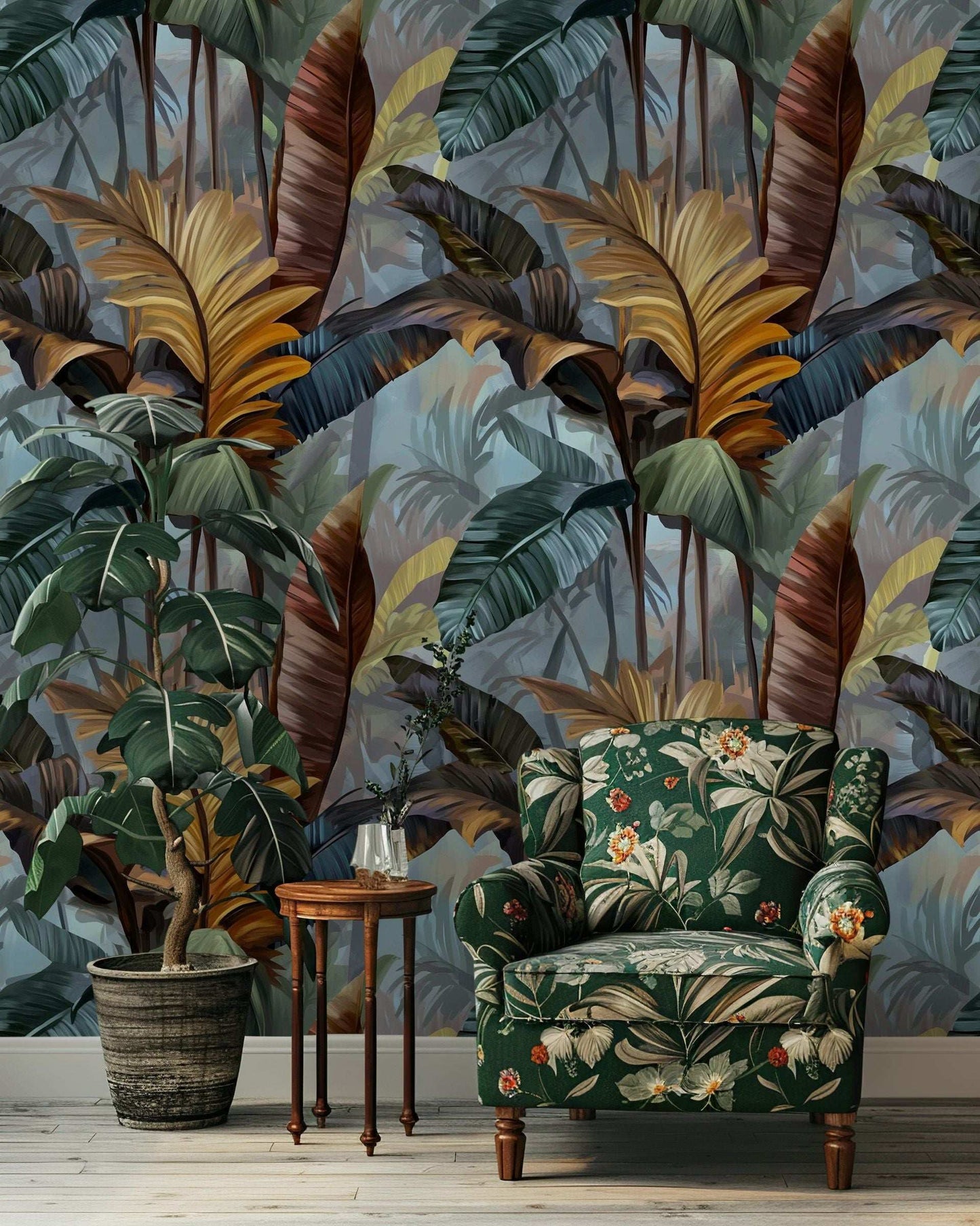 Tropical Foliage Wallpaper Big Leaves Wall Mural Peel and Stick Roll