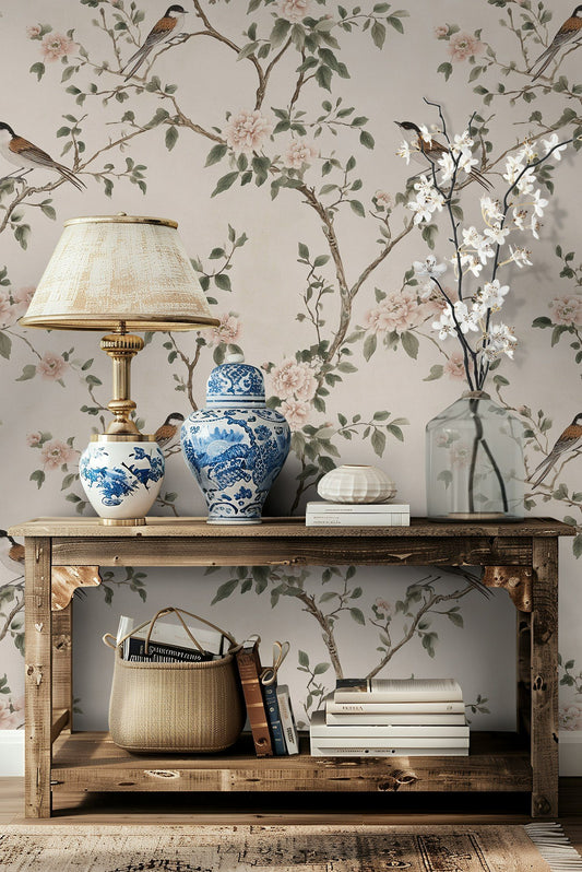Bird and Blossom Wallpaper Elegant Asian Style Wall Mural