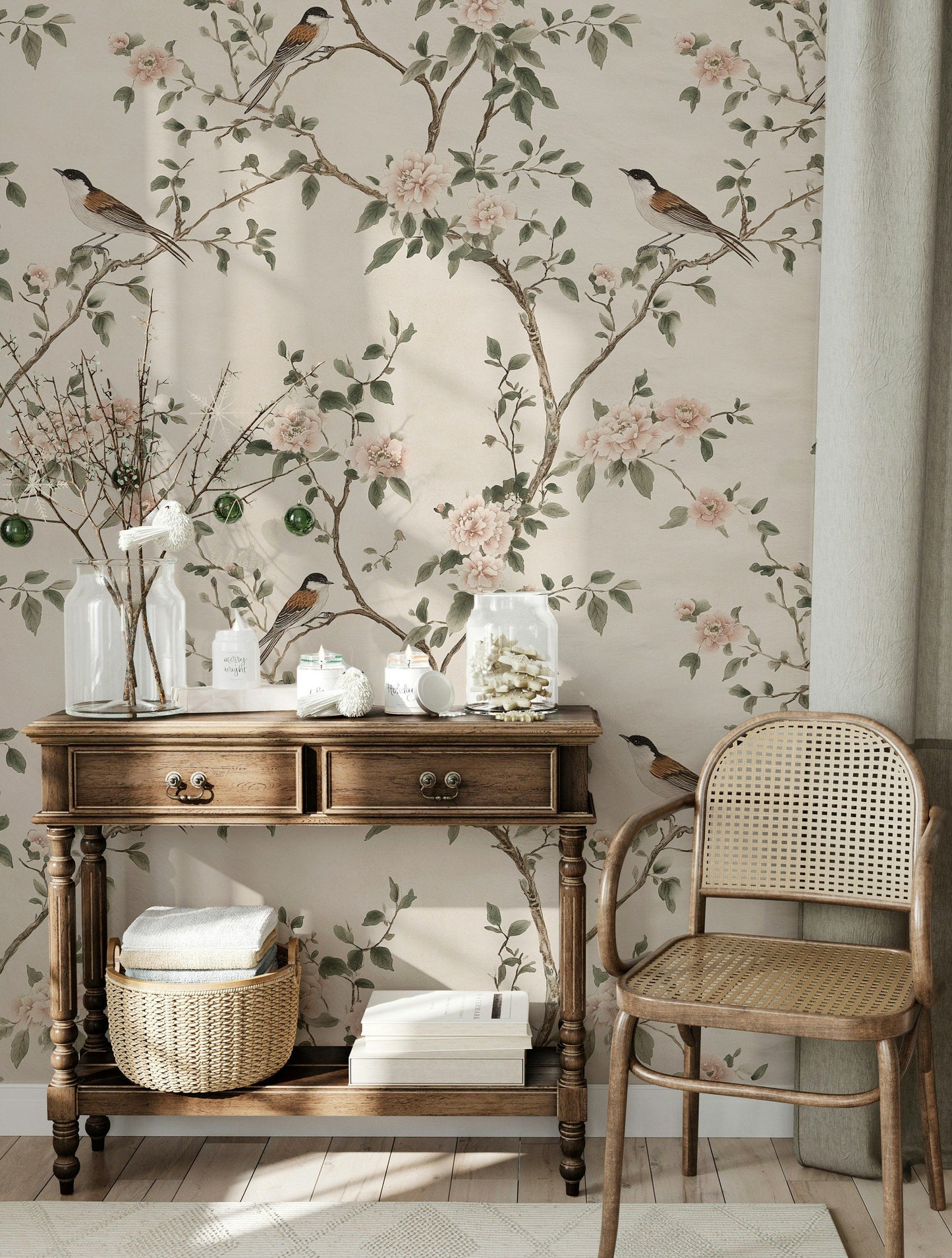 Bird and Blossom Wallpaper Elegant Asian Style Wall Mural