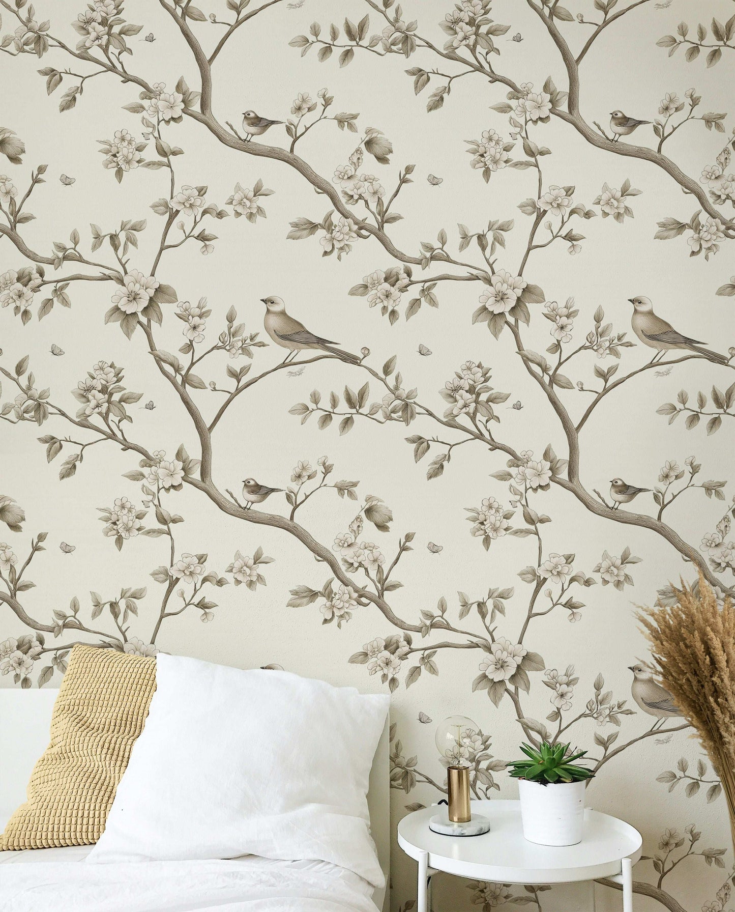 Classic Bird and Floral Wallpaper Chinoiserie Wall Mural Peel and Stick Roll