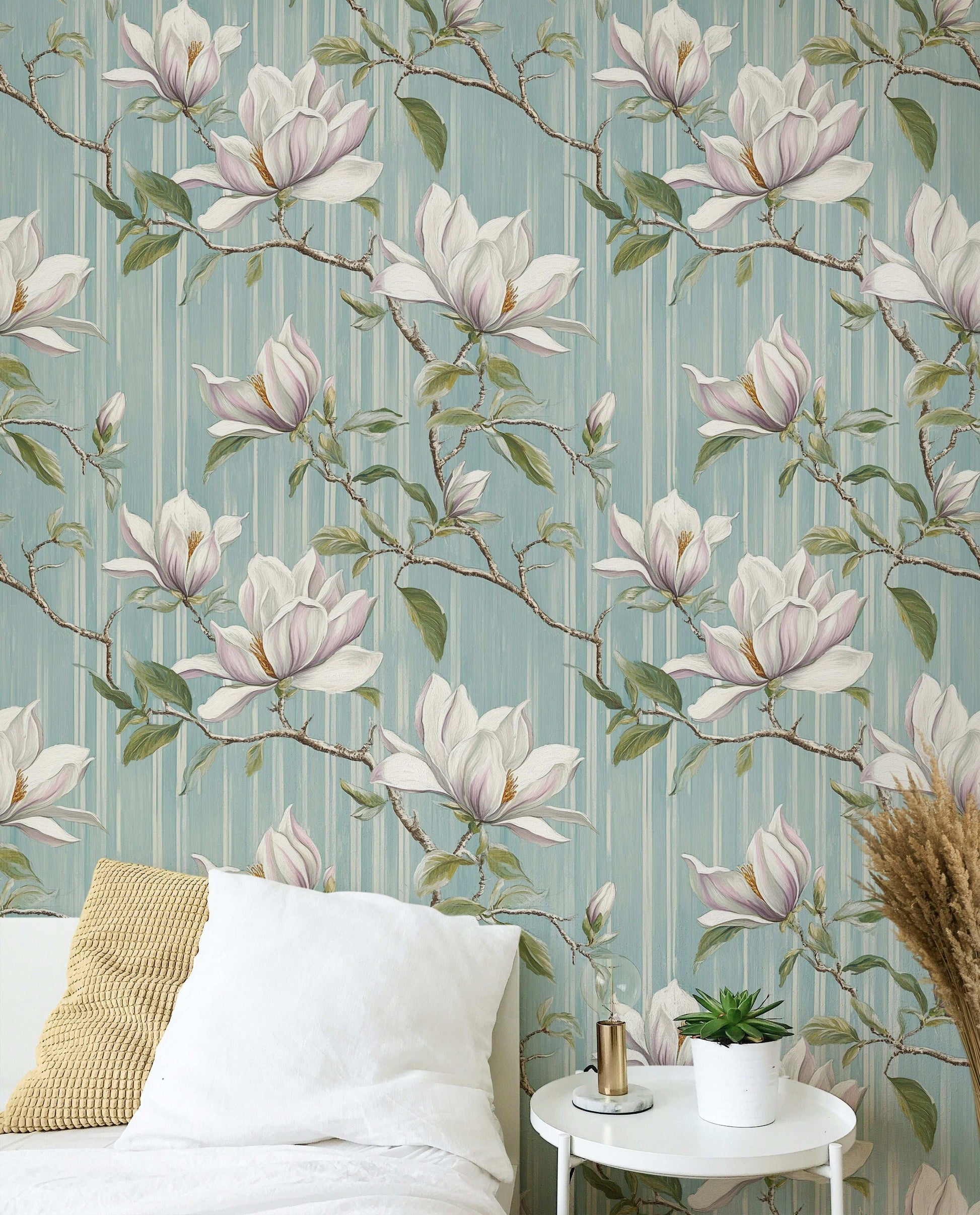 Elegant Magnolia Branches Wallpaper Vintage Floral Wall Mural Peel Stick Roll