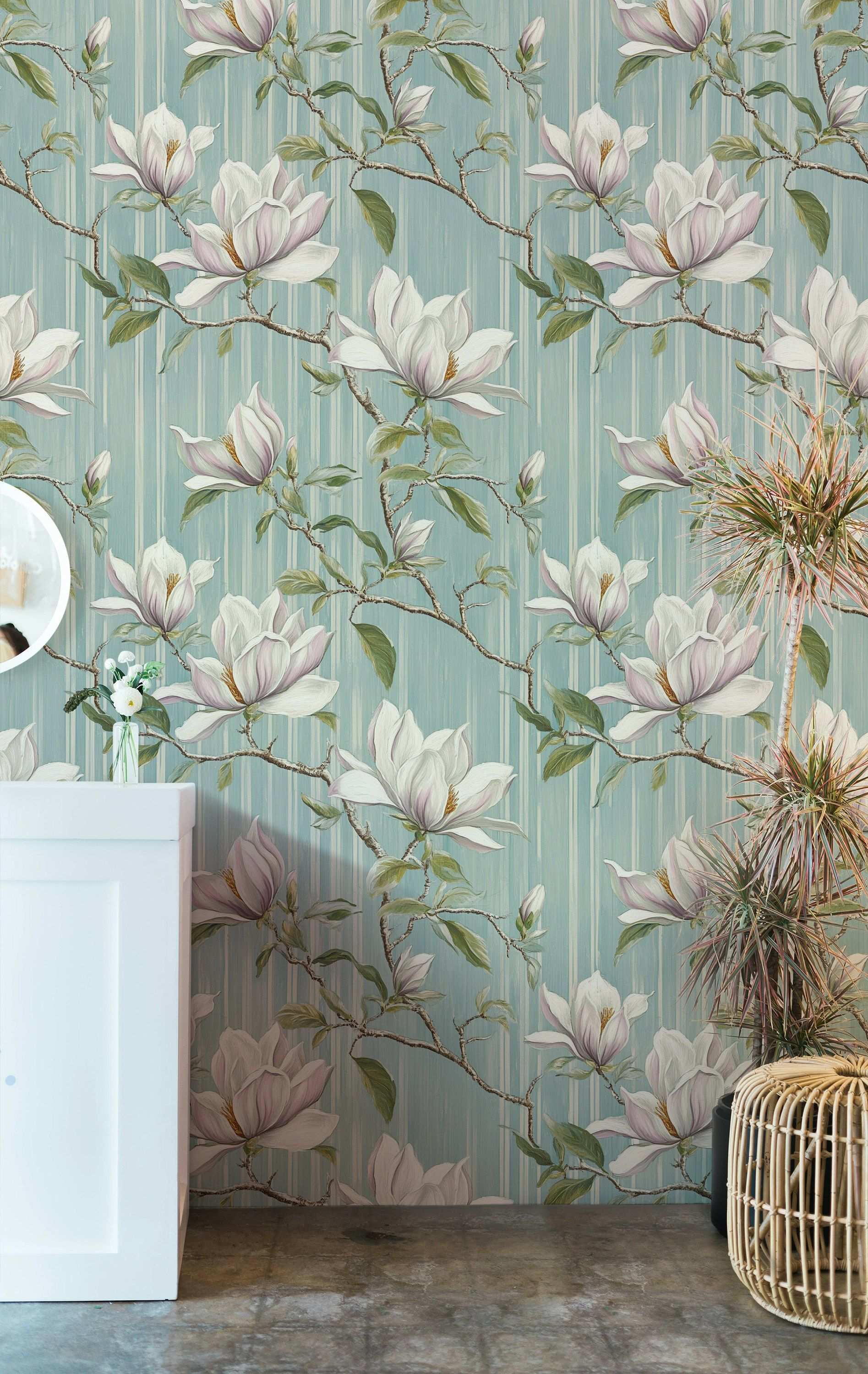 Elegant Magnolia Branches Wallpaper Vintage Floral Wall Mural Peel Stick Roll