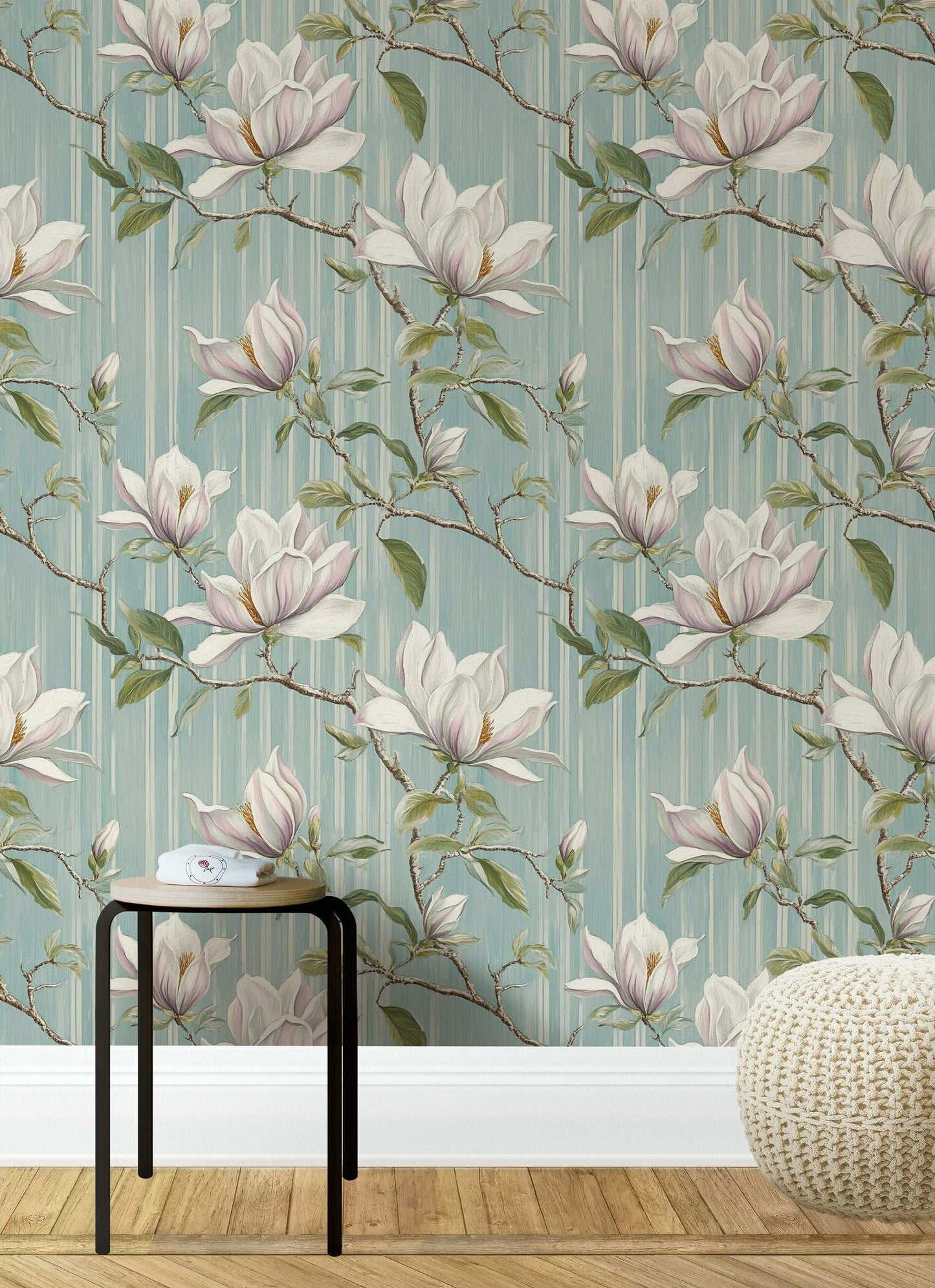 Elegant Magnolia Branches Wallpaper Vintage Floral Wall Mural Peel Stick Roll