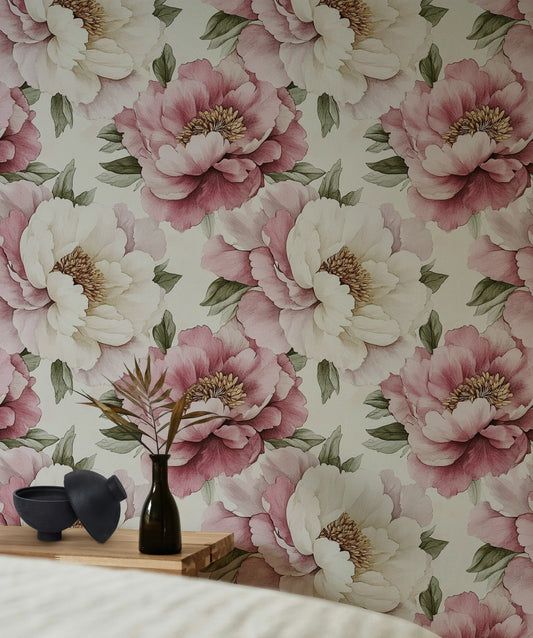 Elegant Blush Pink Peony Wallpaper Large Floral Wall Mural