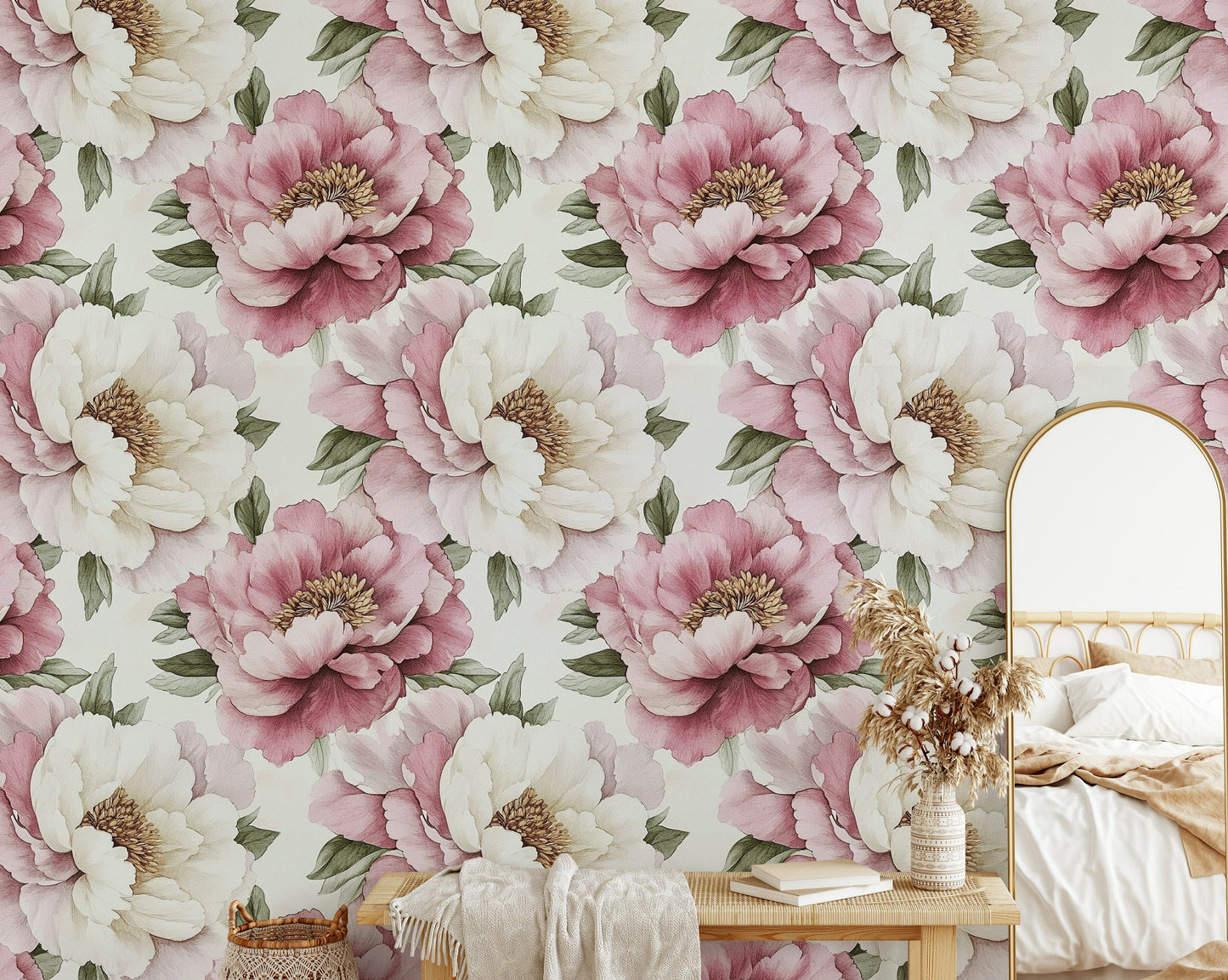 Elegant Blush Pink Peony Wallpaper Large Floral Wall Mural