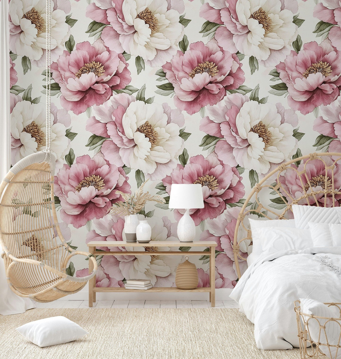 Elegant Blush Pink Peony Wallpaper Large Floral Wall Mural