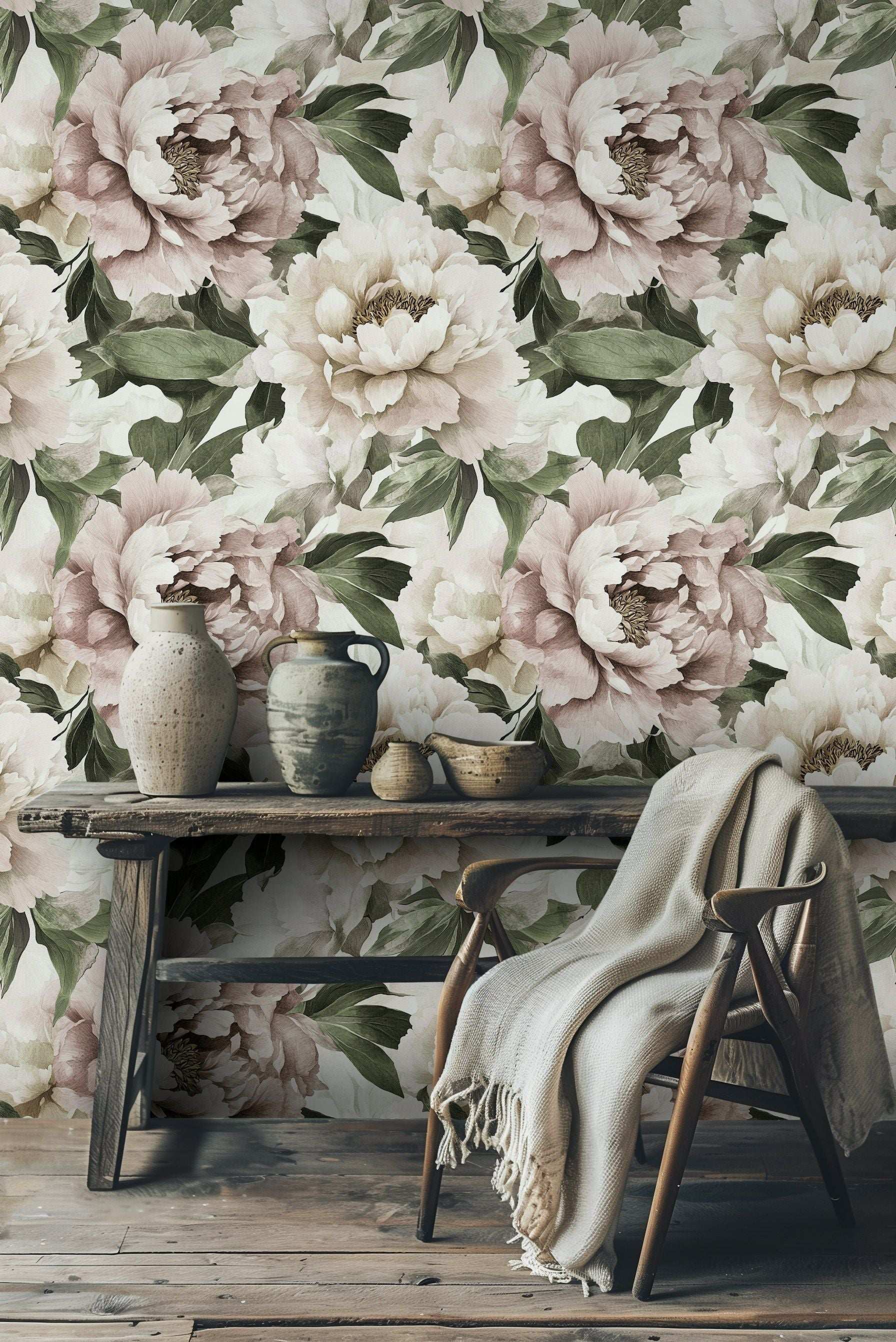 Peony Wallpaper Large Floral Peel and Stick Wall Mural Flower Pattern Roll