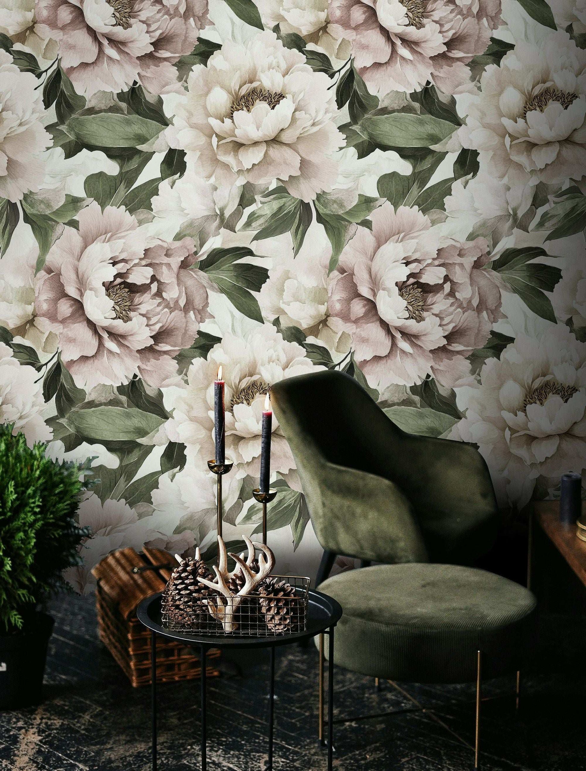 Peony Wallpaper Large Floral Peel and Stick Wall Mural Flower Pattern Roll