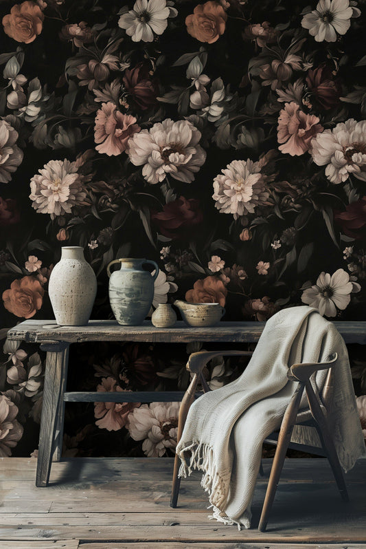 Dark Floral Wallpaper Moody Still Life Flower Mural