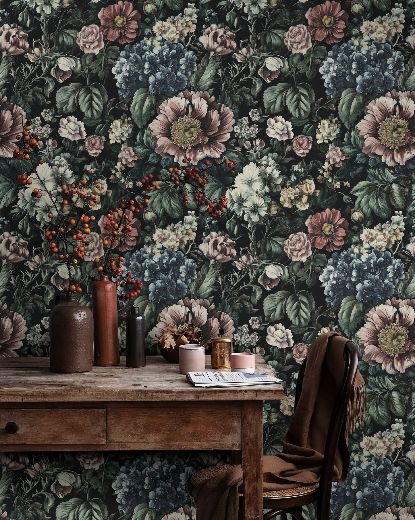 Dark Botanical Floral Wallpaper Richly Detailed Flowers