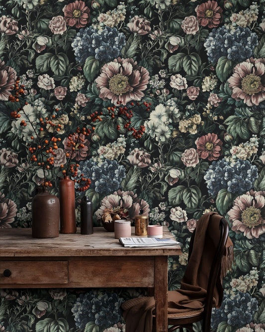 Dark Botanical Floral Wallpaper Richly Detailed Flowers