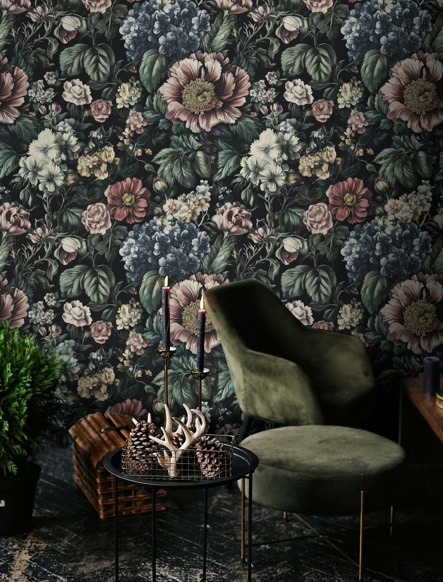 Dark Botanical Floral Wallpaper Richly Detailed Flowers