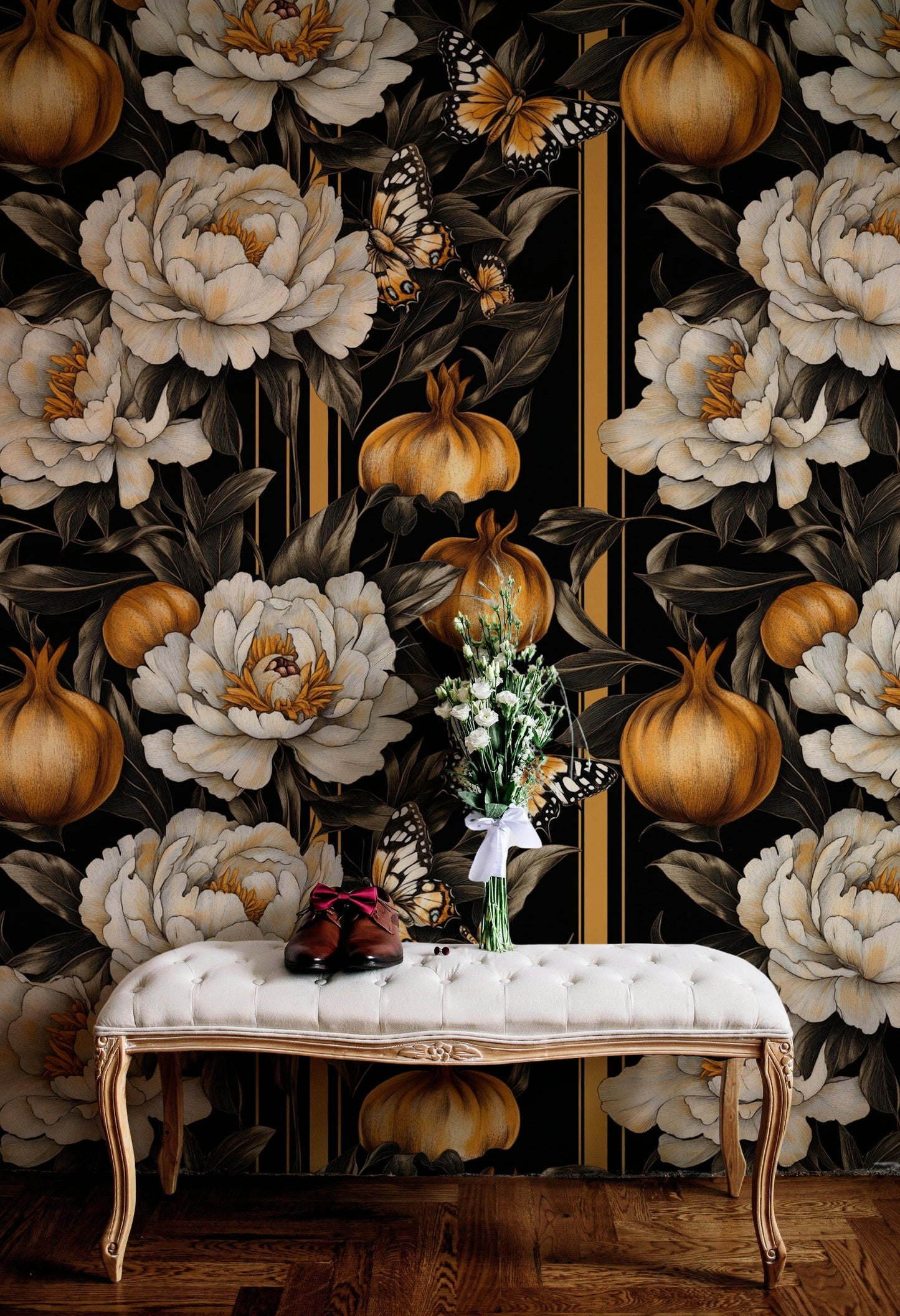 Elegant Art Deco Peony Floral Wallpaper