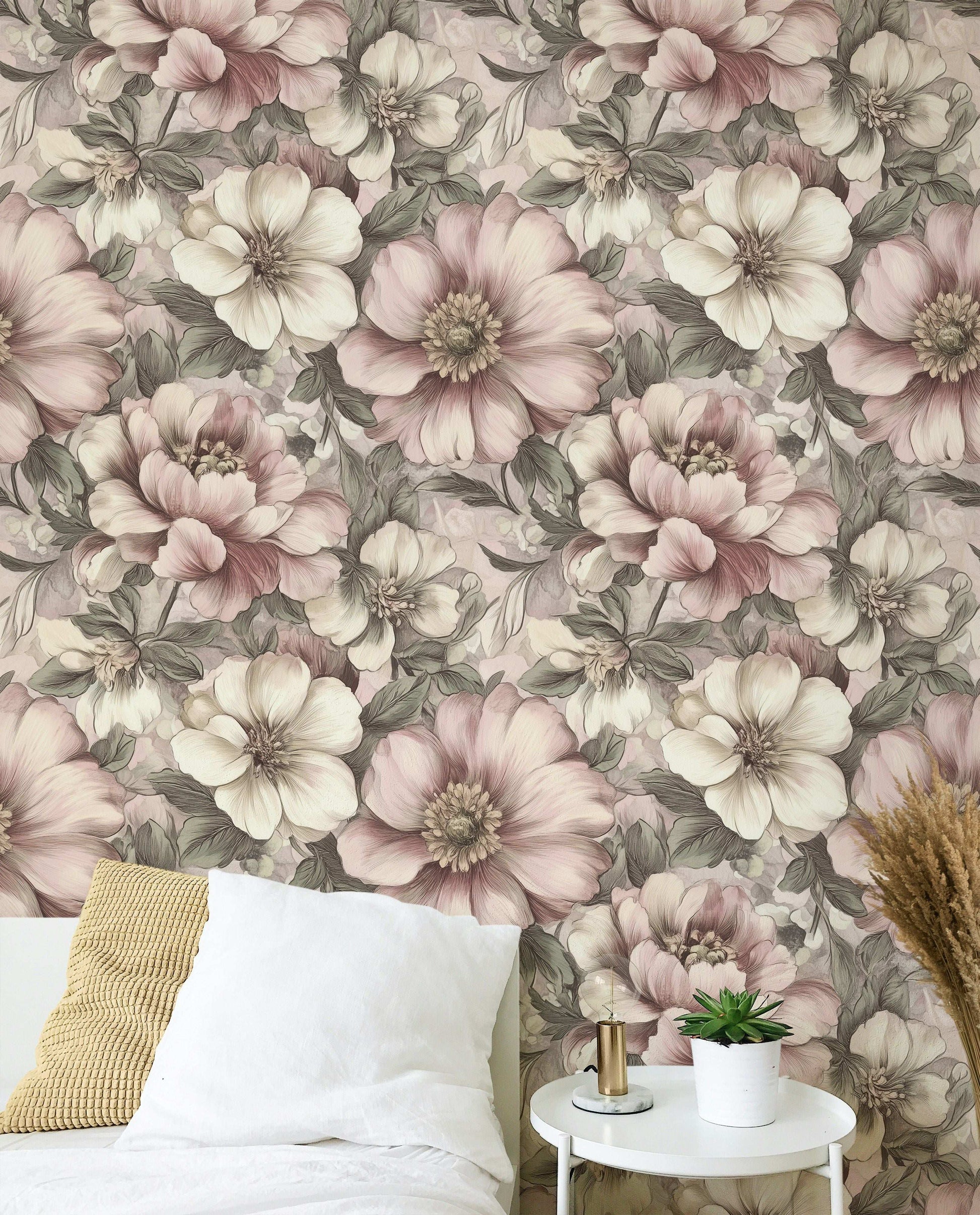 Soft Floral Peel and Stick Wallpaper Vintage-Inspired Pastel Flower Wall Mural Peel Stick Roll