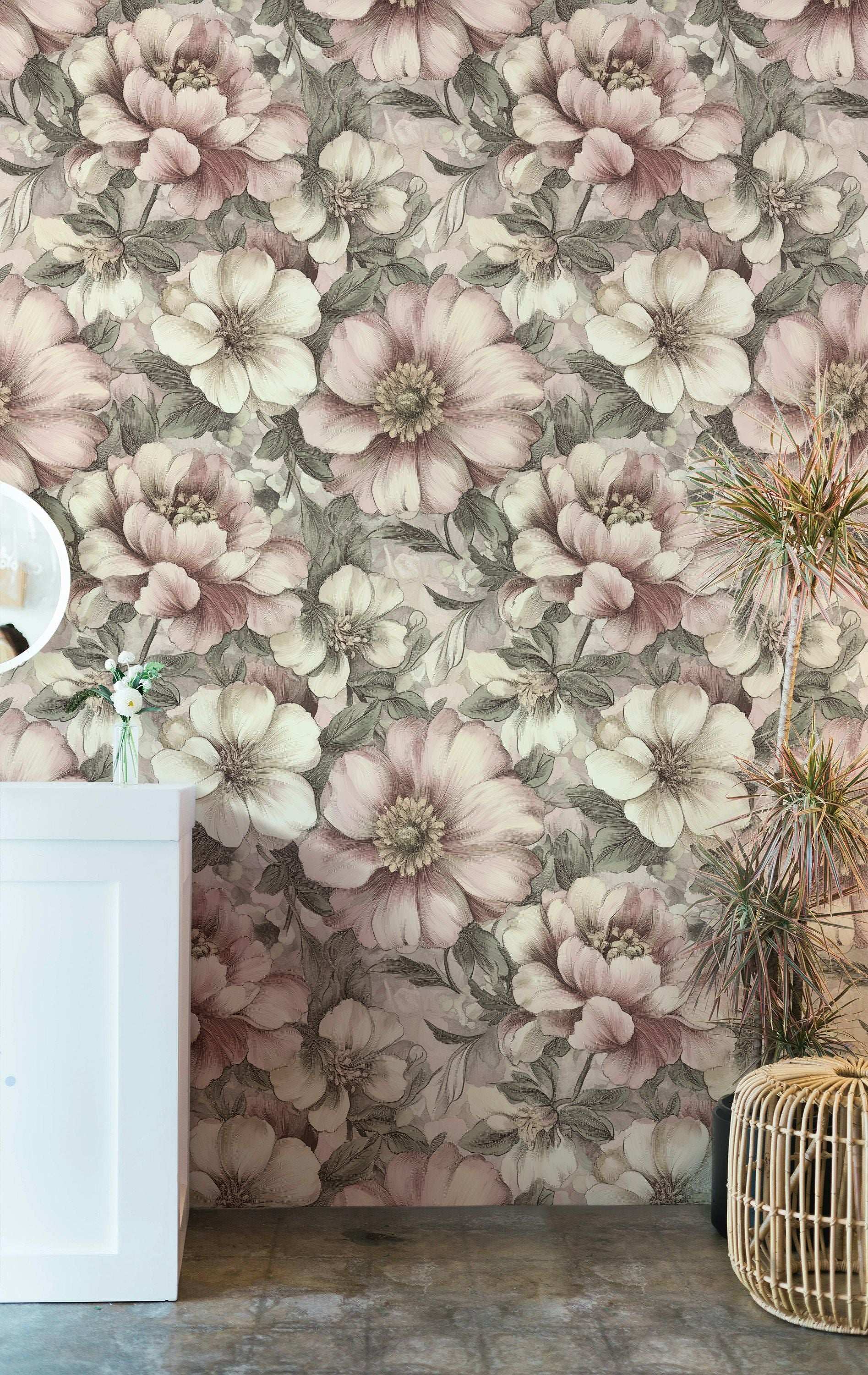 Soft Floral Peel and Stick Wallpaper Vintage-Inspired Pastel Flower Wall Mural Peel Stick Roll