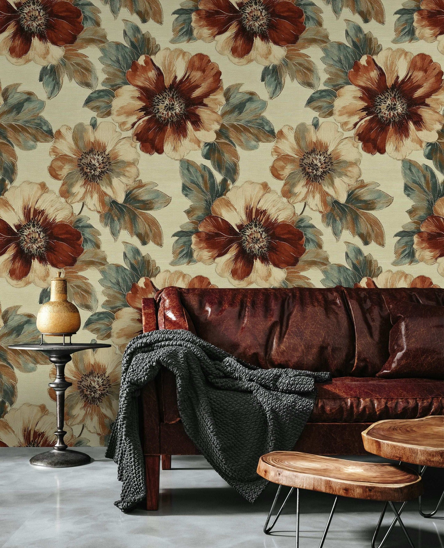 Vintage Floral Peel and Stick Wallpaper Large Flowers Wall Mural Peel and Stick Roll