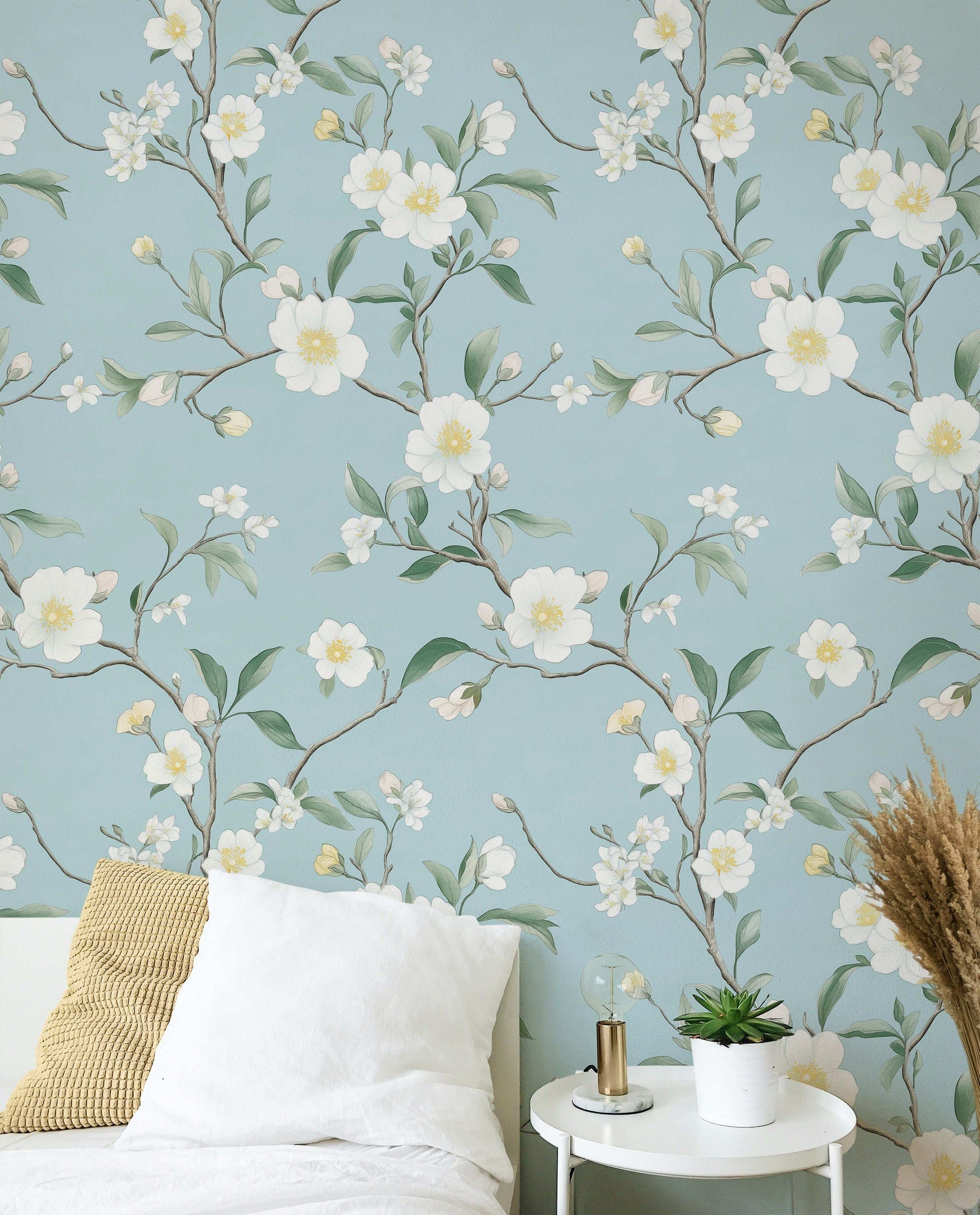 Delicate Watercolor Floral Wallpaper Soft Pastel Blossom Peel and Stick Wall Mural