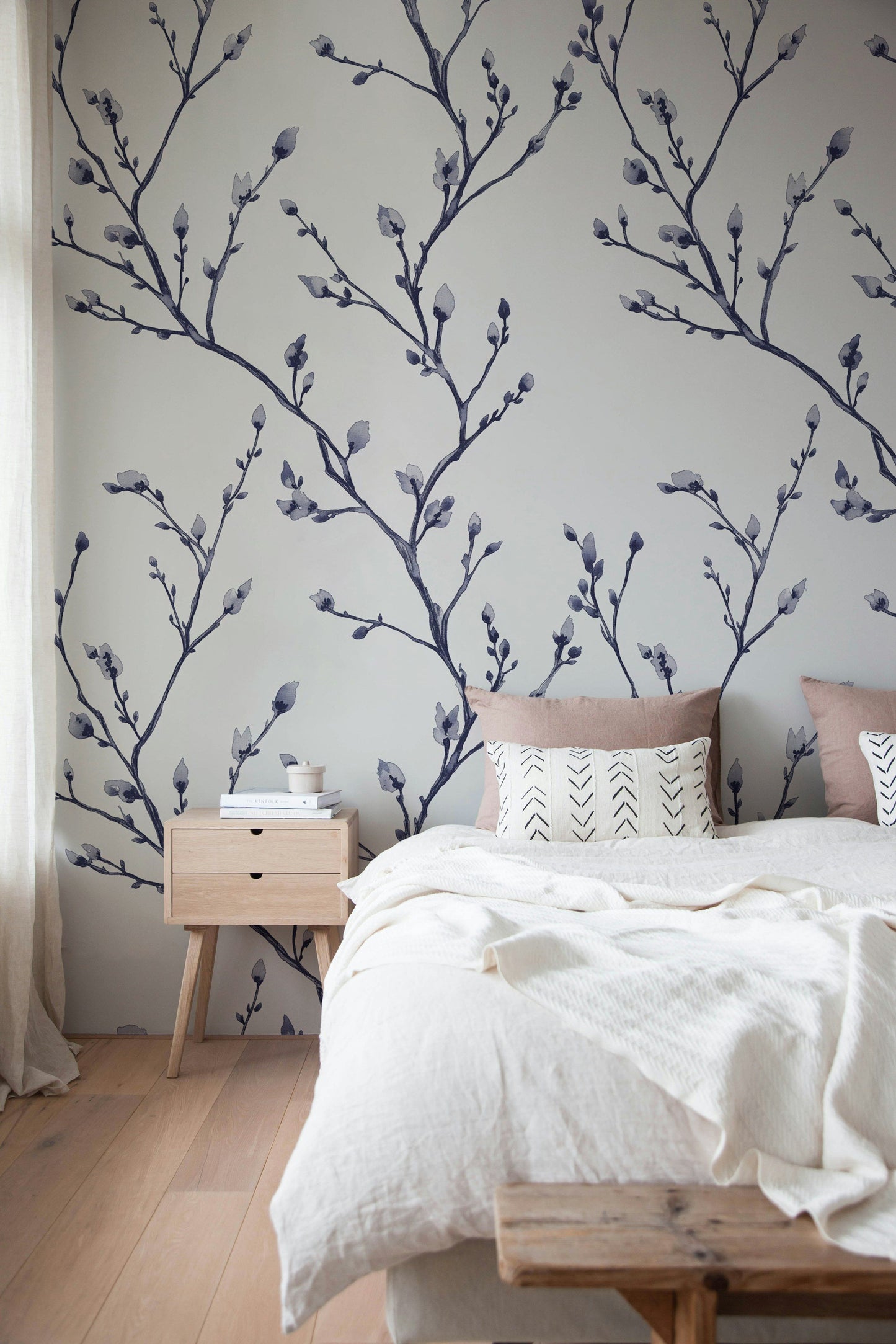Minimalist Willow Branch Wallpaper White Background