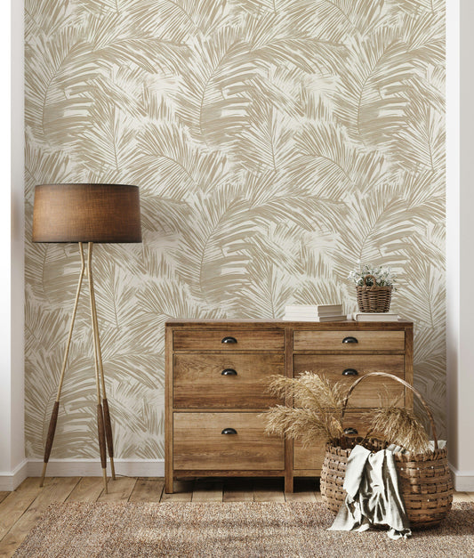 Subtle and Elegant Palm Leaf Wallpaper Neutral Beige Wall Mural
