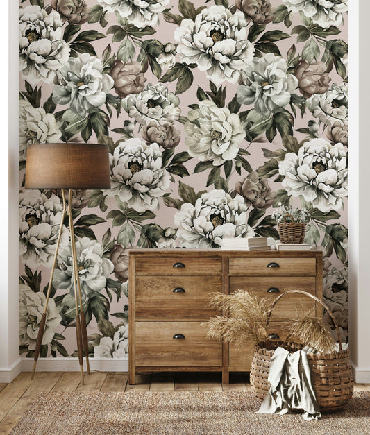 Vintage Peony Floral Wallpaper Flower Print Roll