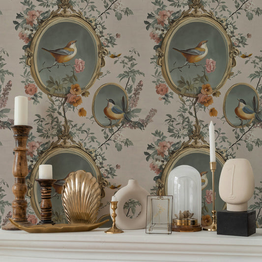 Vintage Bird Art Wallpaper Romantic Floral Wall Mural