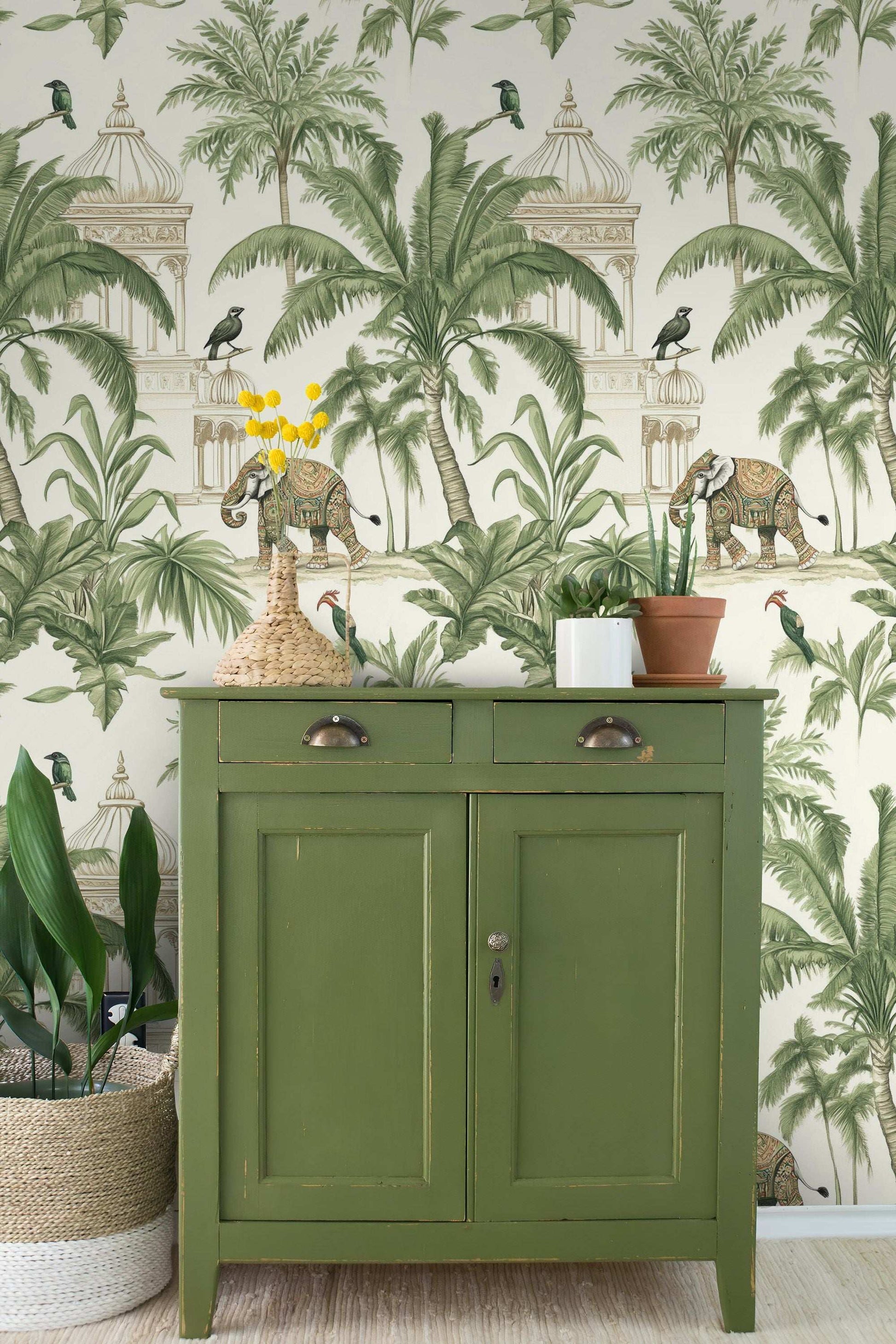 Exotic Jungle Wallpaper Indian Palace and Elephant Design Peel and Stick Roll