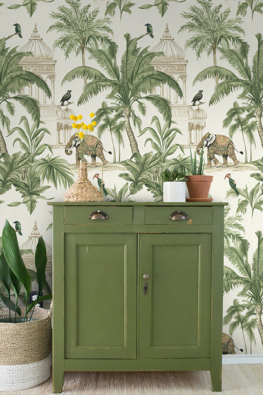 Exotic Jungle Wallpaper Indian Palace and Elephant Design