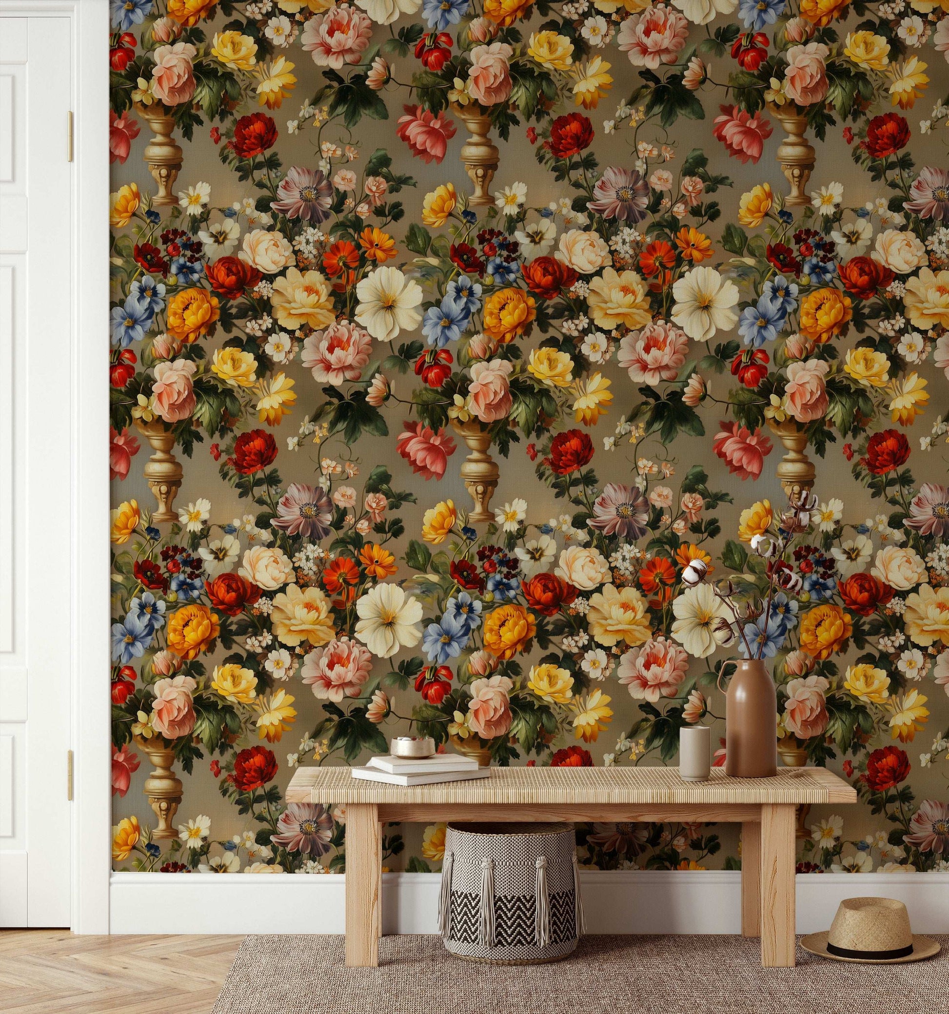 Vintage Floral Bouquet Wallpaper Classic Still Life Wall Mural Peel Stick Roll