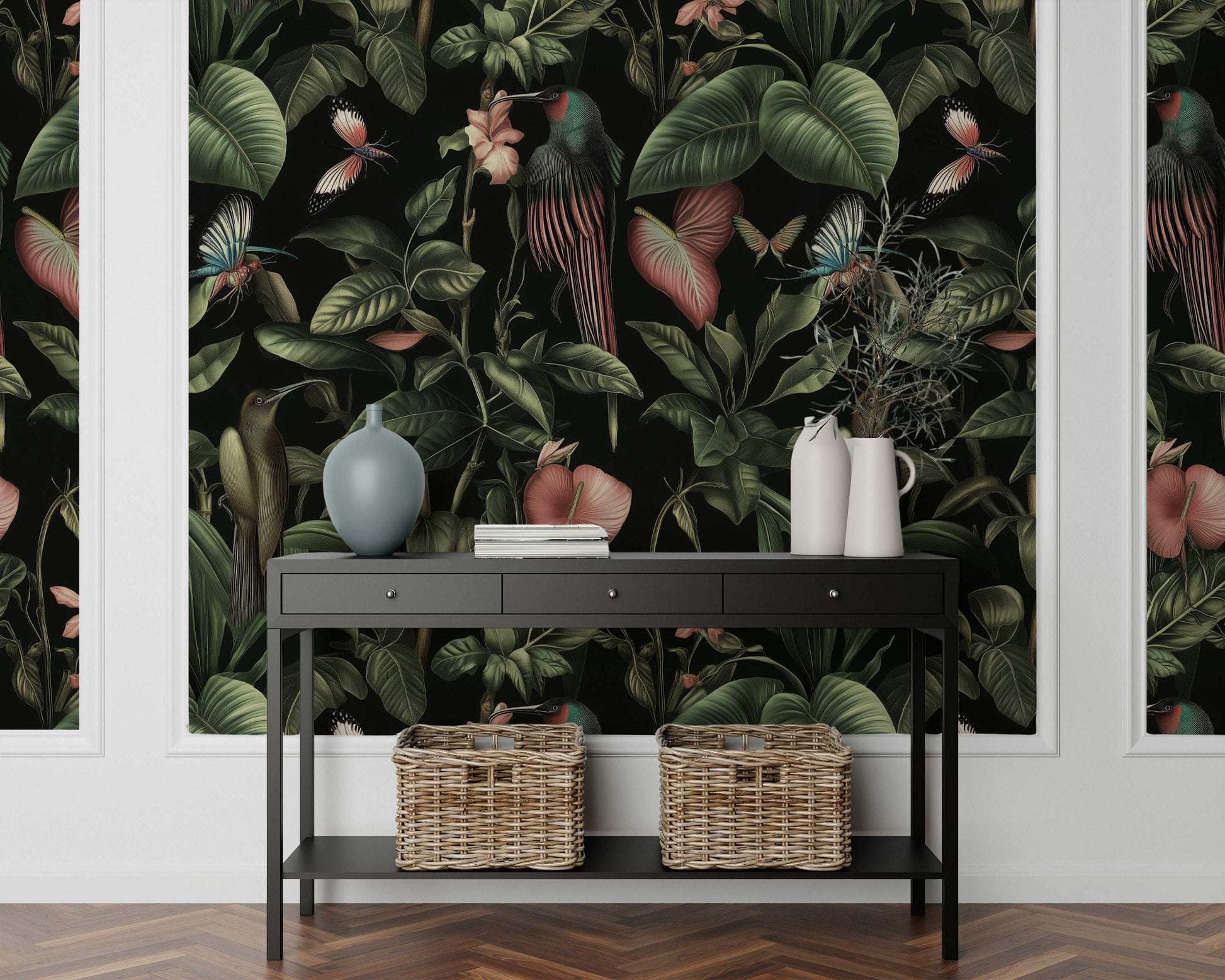 Tropical Nocturnal Paradise Wallpaper Exotic Birds and Butterflies Wall Mural