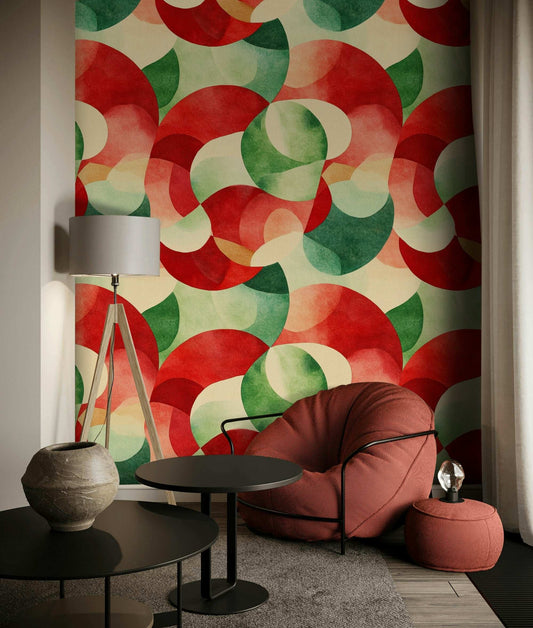 Retro Geometric Curves Wallpaper Mid-Century Modern Abstract Wall Mural Peel STick Roll