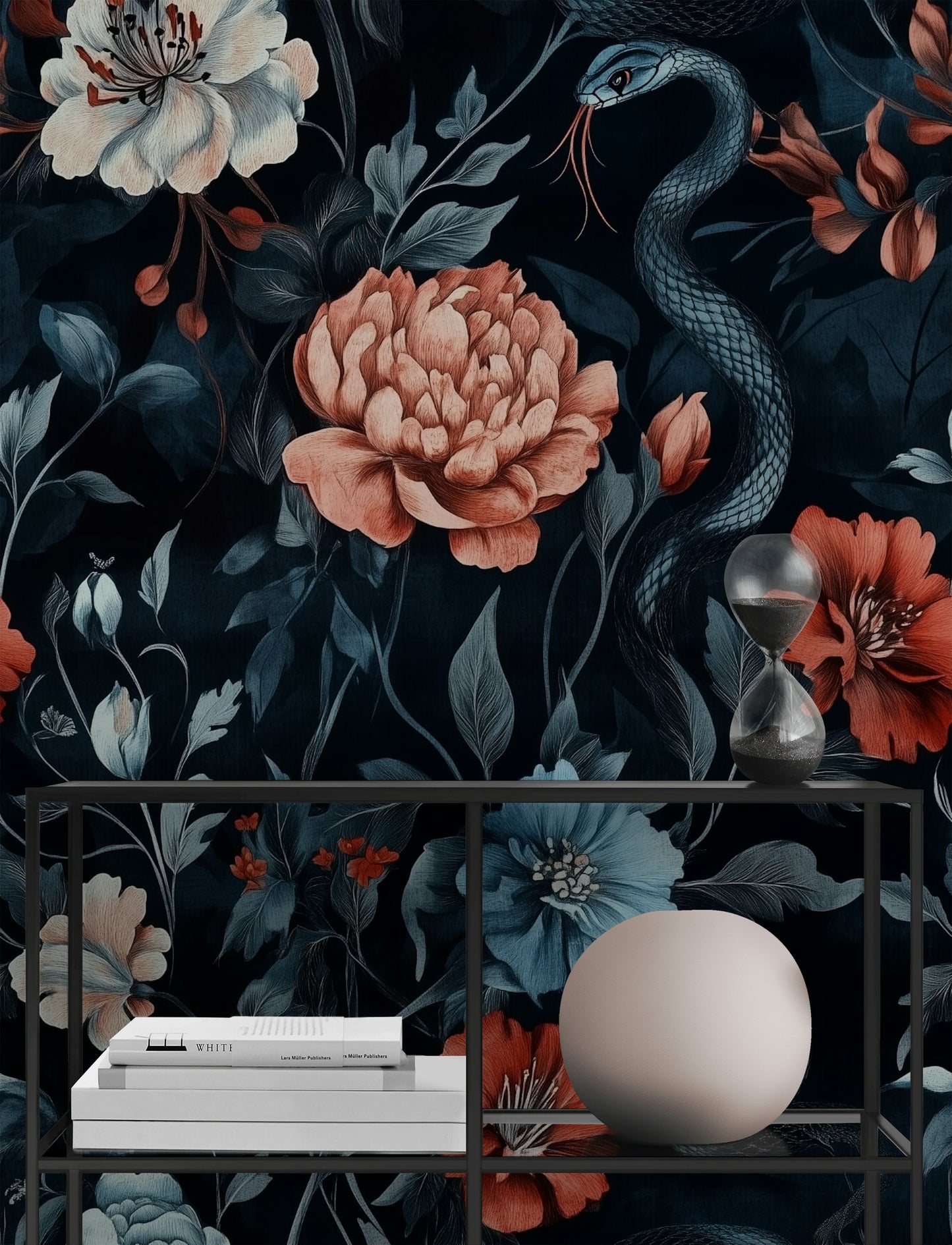 Enchanted Garden Floral Wallpaper with Mystical Snake Wall Mural