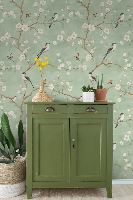 Chinoiserie Birds and Blossoms Wallpaper Floral Roll