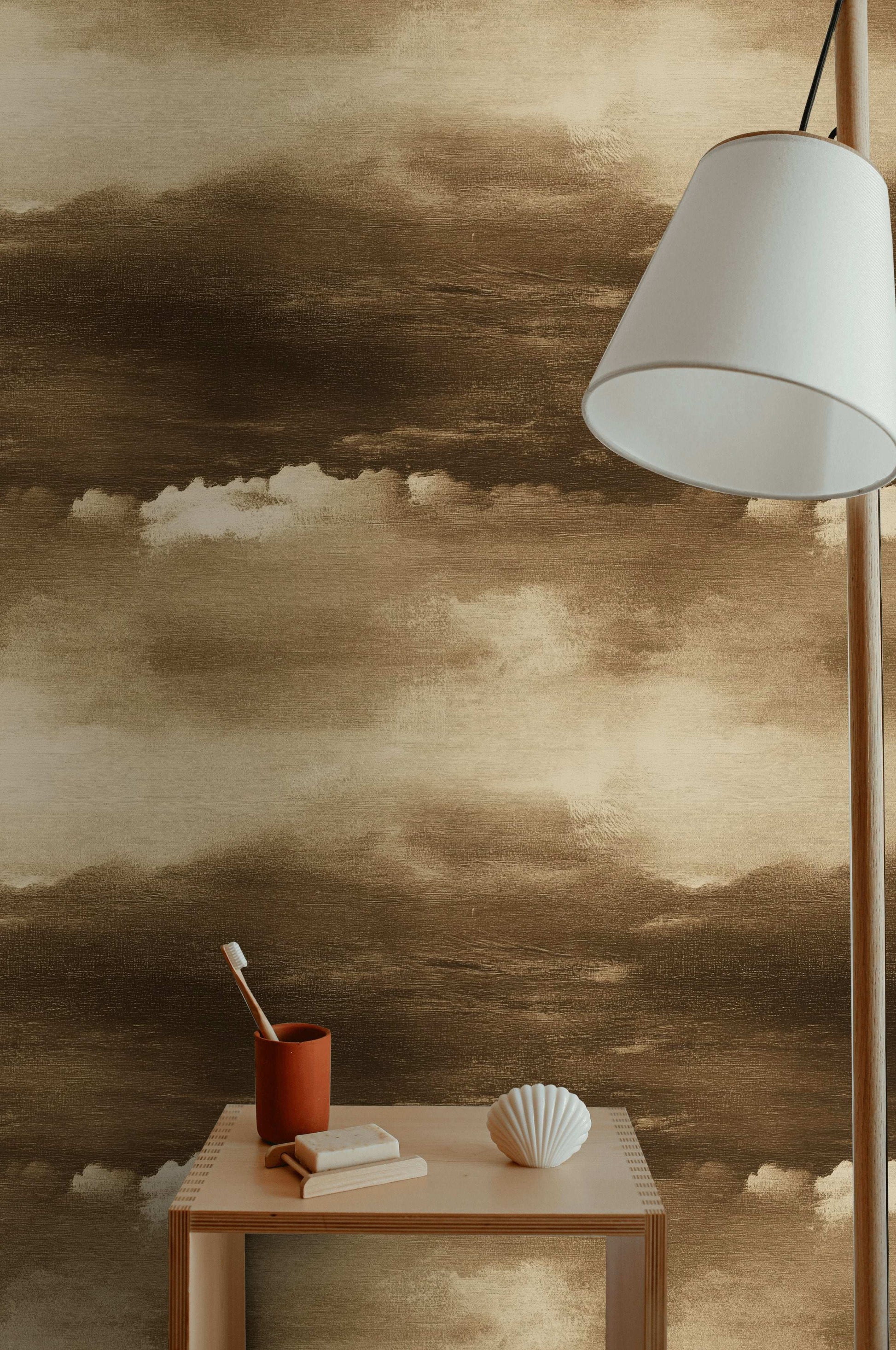 Sepia Cloud Wallpaper Dramatic Sky Mural Vintage Style Abstract Storm Clouds Wall Art