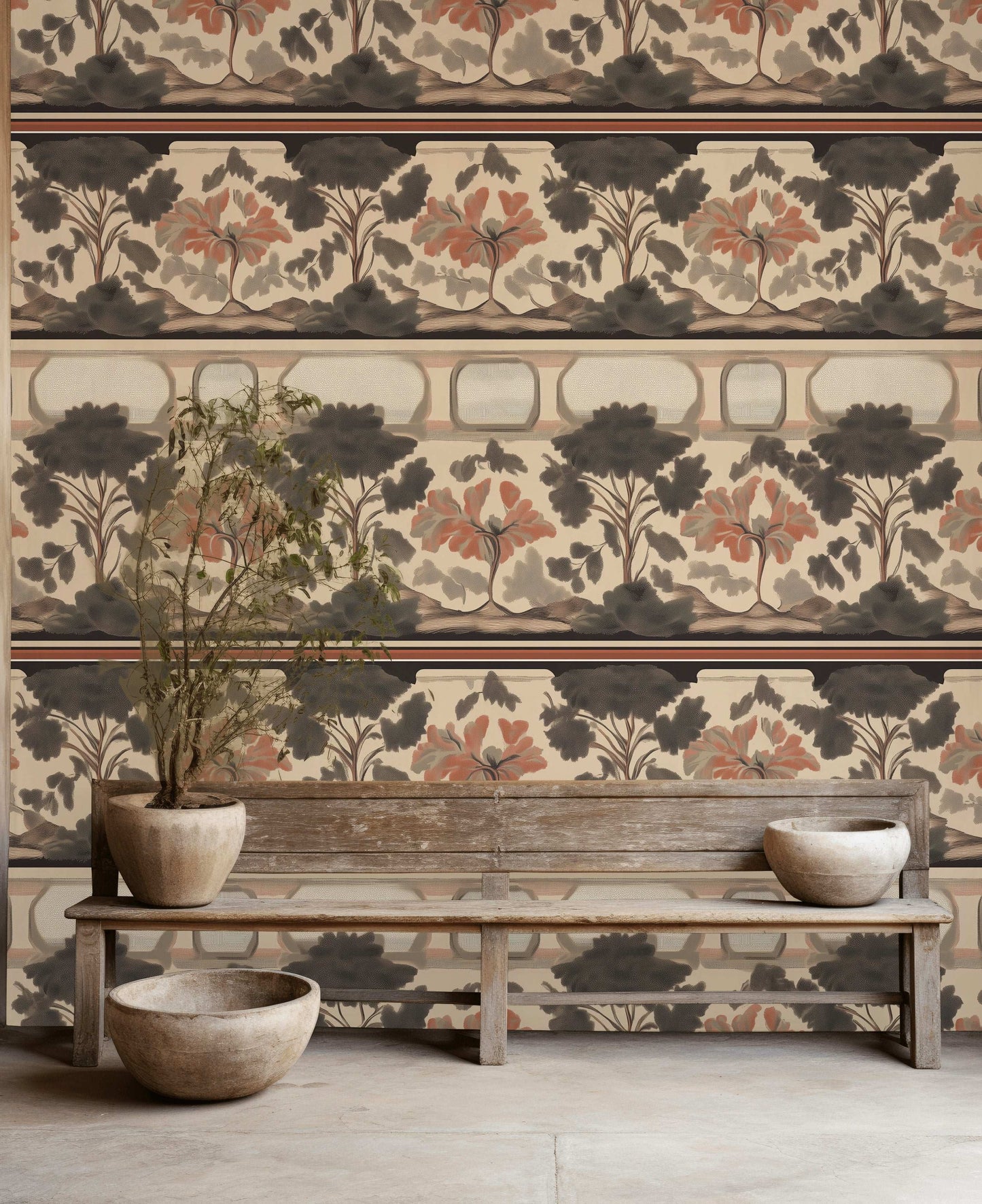 Vintage Scenic Wallpaper Art Deco Inspired Design for Unique Interiors Peel and Stick Roll