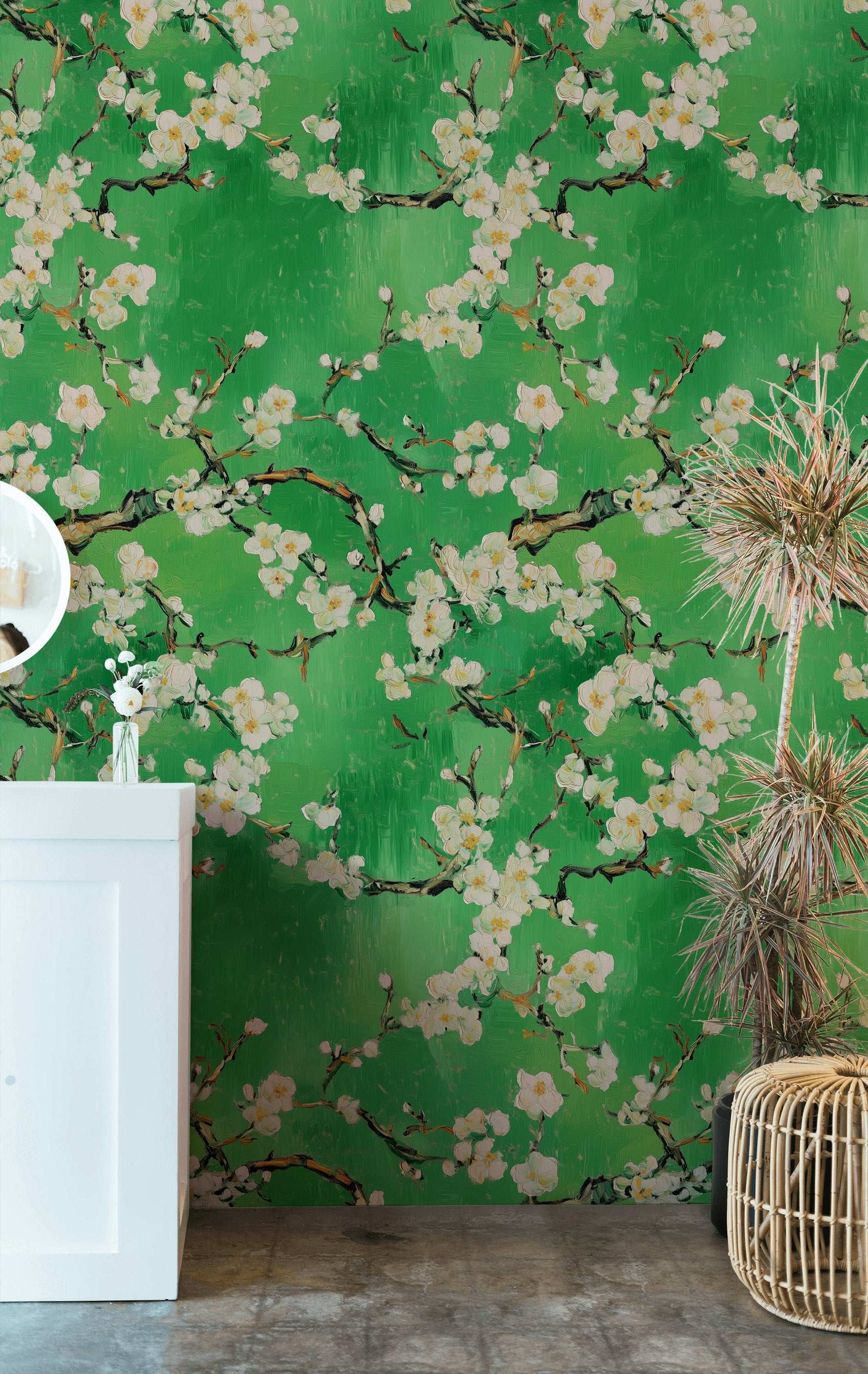 Nature-Inspired Green Blossom Wallpaper Modern Floral Design Elegant Accent Walls Peel and Stick Roll