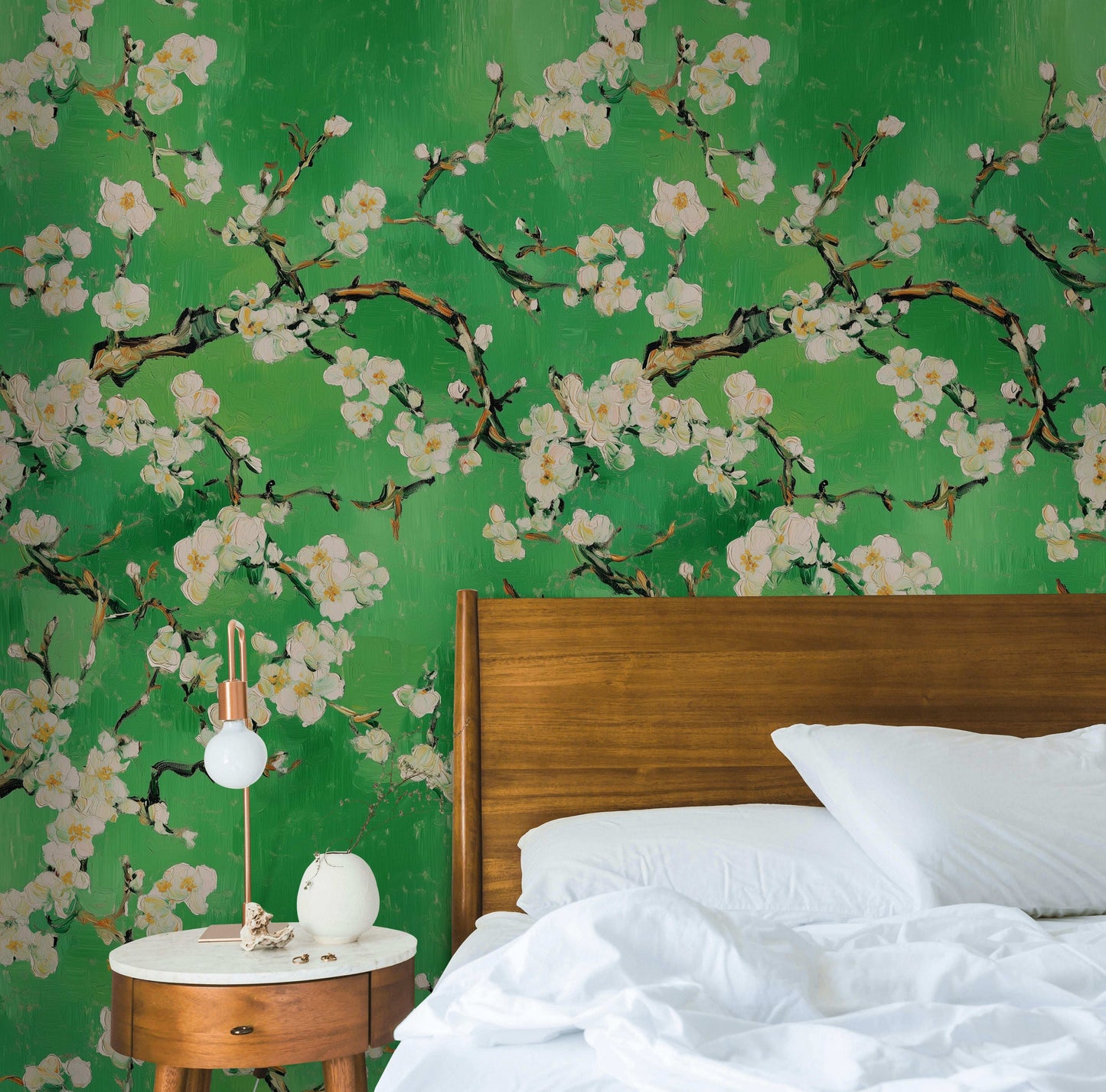 Nature-Inspired Green Blossom Wallpaper Modern Floral Design Elegant Accent Walls Peel and Stick Roll