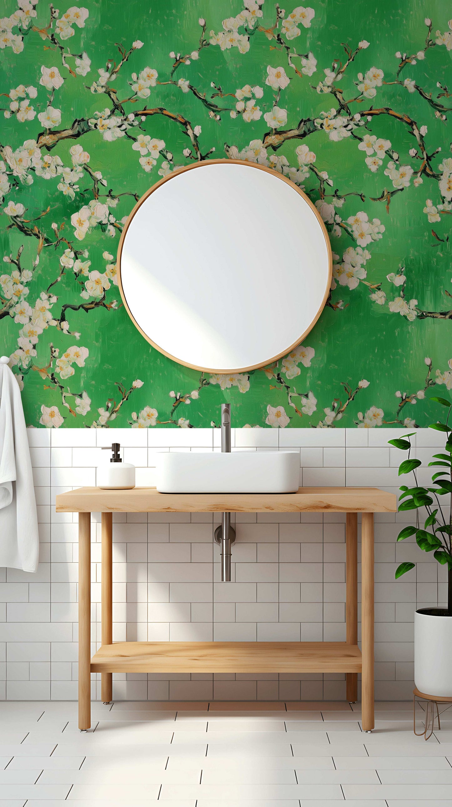 Nature-Inspired Green Blossom Wallpaper Modern Floral Design Elegant Accent Walls Peel and Stick Roll