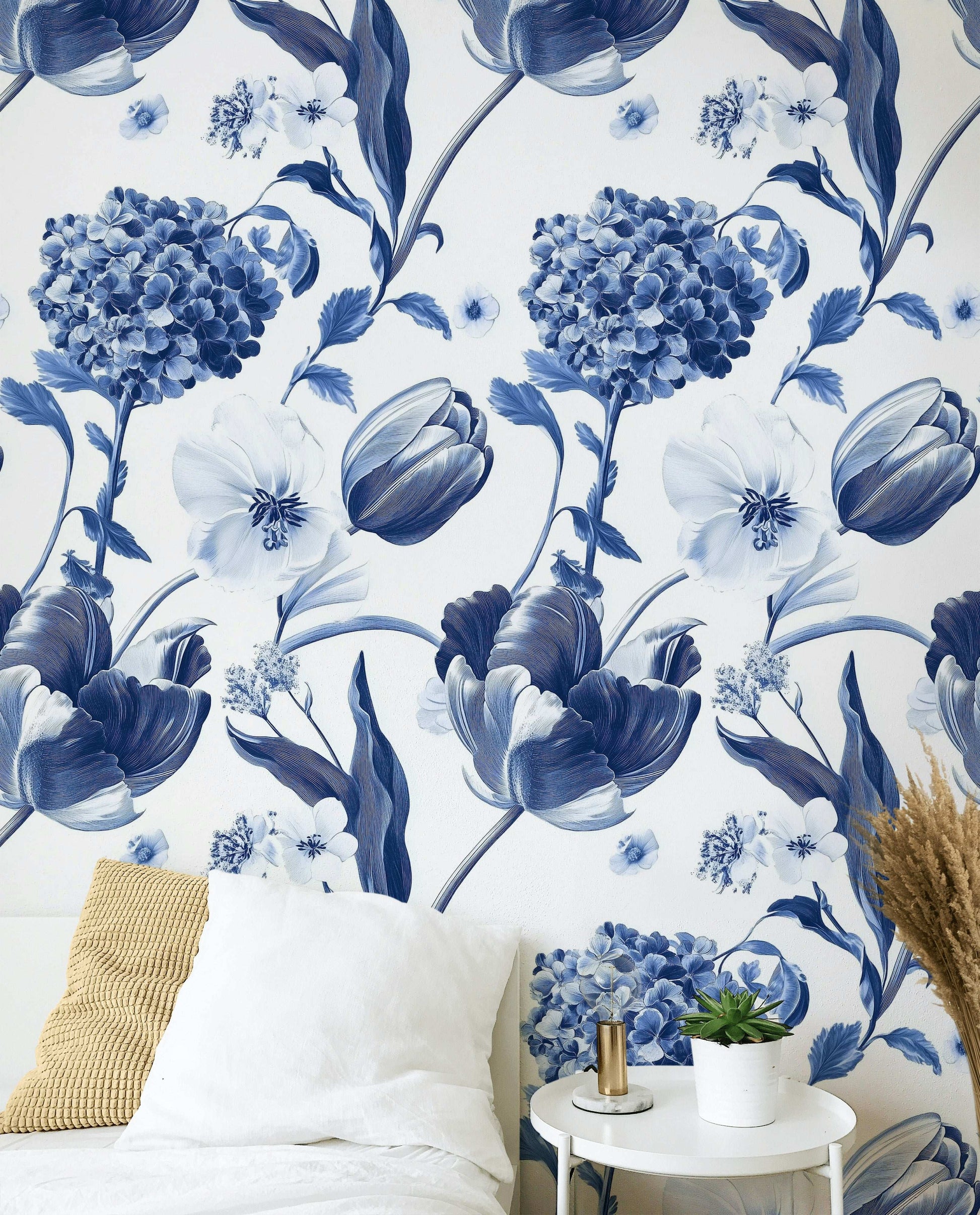 Delft Blue Floral Wallpaper Timeless Elegance Modern Interiors Peel and Stick Roll