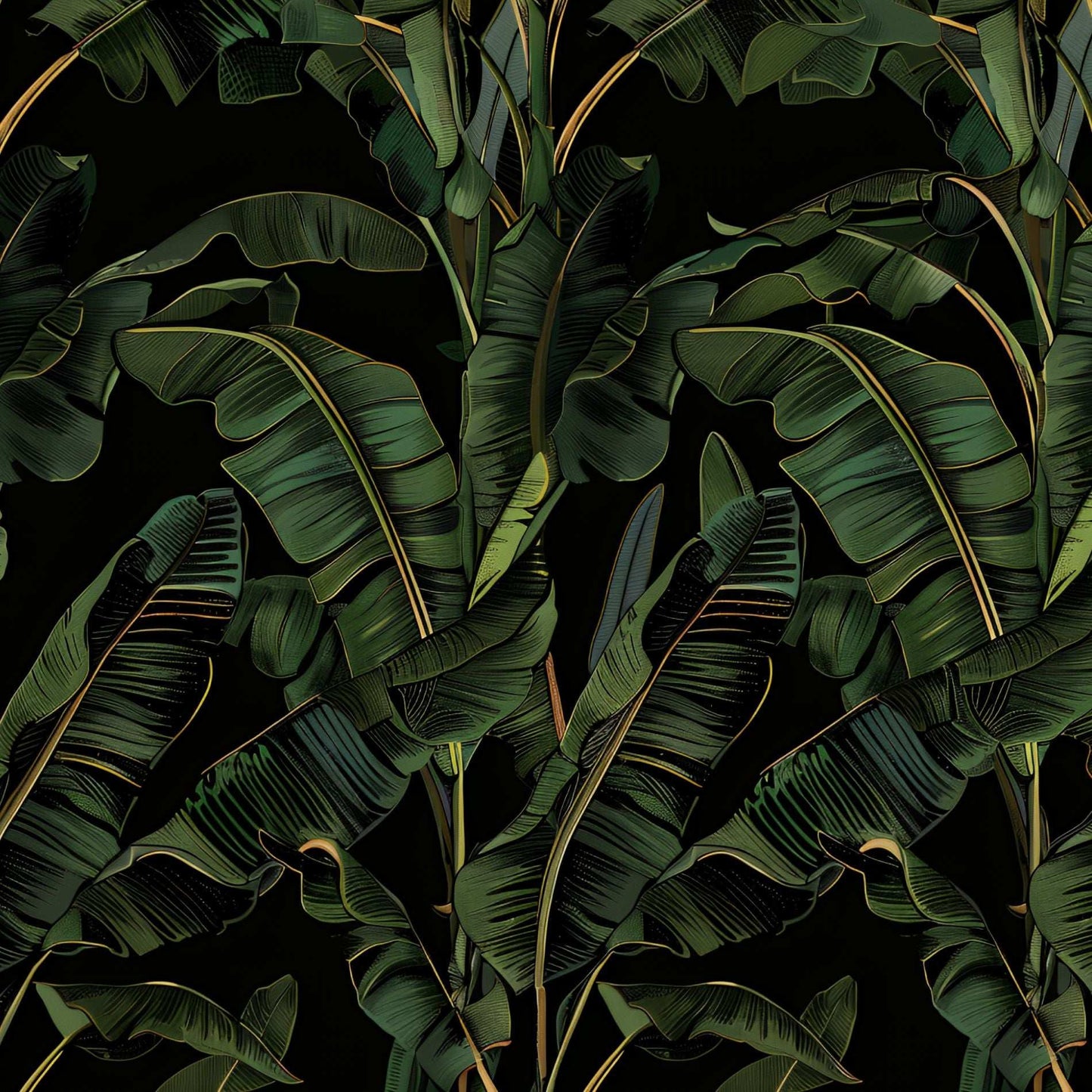 Banana Leaves Wallpaper - Black Background, Lush Tropical Design, Elegant Jungle Style Wall Mural