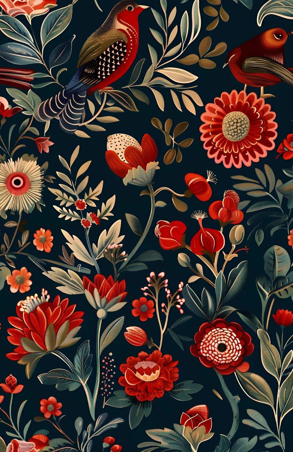 Vibrant Red and Black Floral Wallpaper Peel and Stick Roll